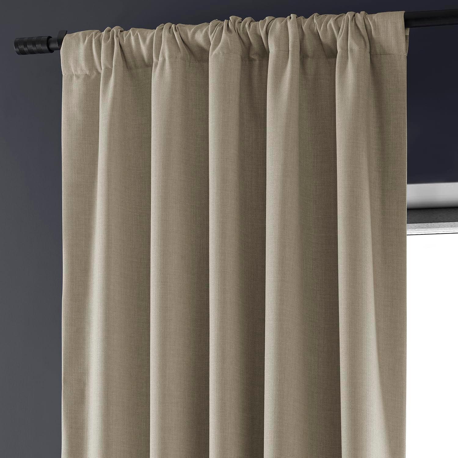 HPD HALF PRICE DRAPES Solid Thermal Insulated Blackout Curtains for Bedroom 84 Inches Long Curtain (1 Panel) Signature Blackout Linen Window Curtains for Living Room, 50W x 84L, Safari Tan