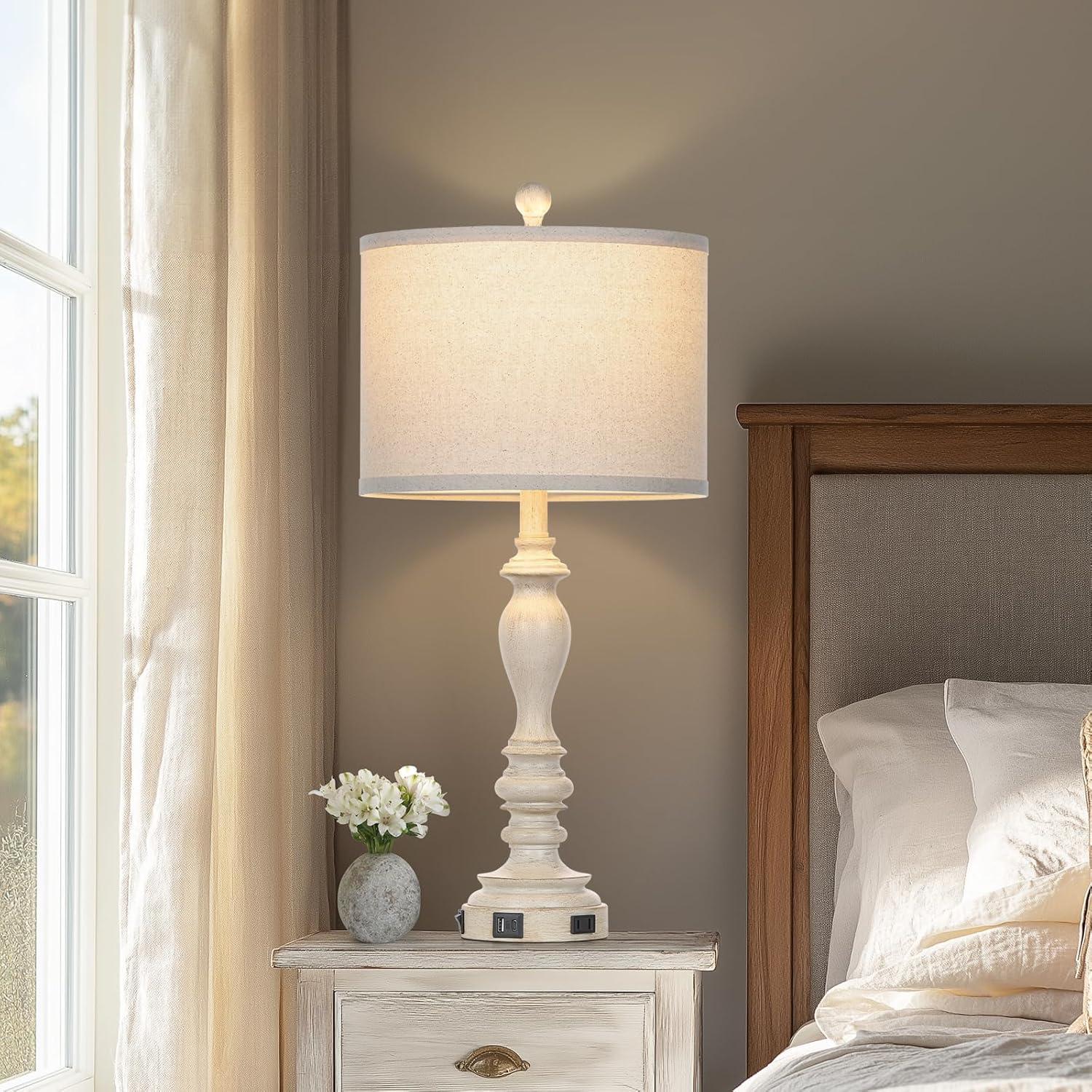 27" Country Vintage Style Table Lamp with USB Port for Hotel Bedroom Living Room Farmhouse Bedside