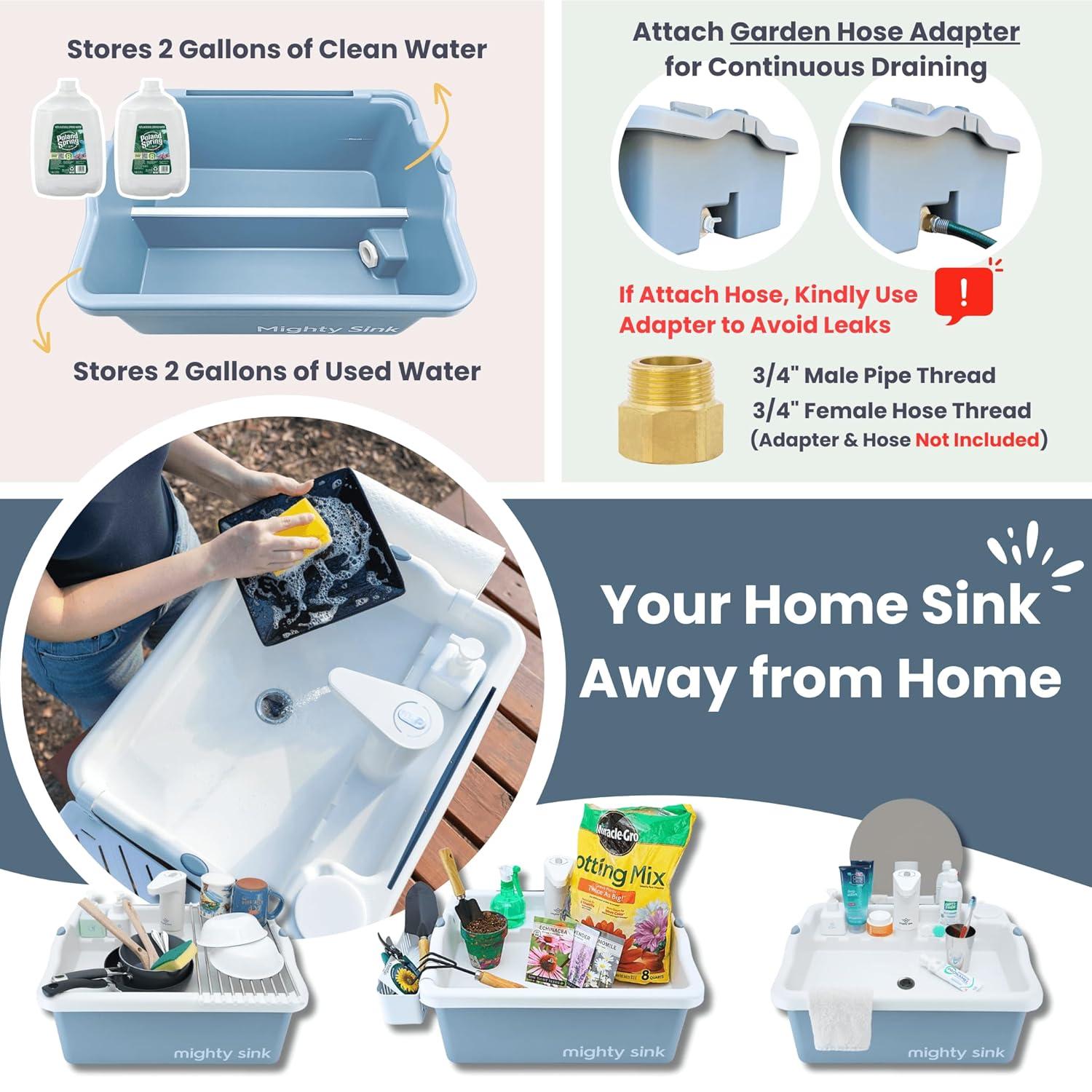 Mighty Sink Portable Sink: Patented Wash Station with Electronic Faucet | 2 Gallons | Easy Setup | Indoor & Outdoor Use | Ideal for Dishwashing, Camping Hygiene, Gardening, Pottery & More
