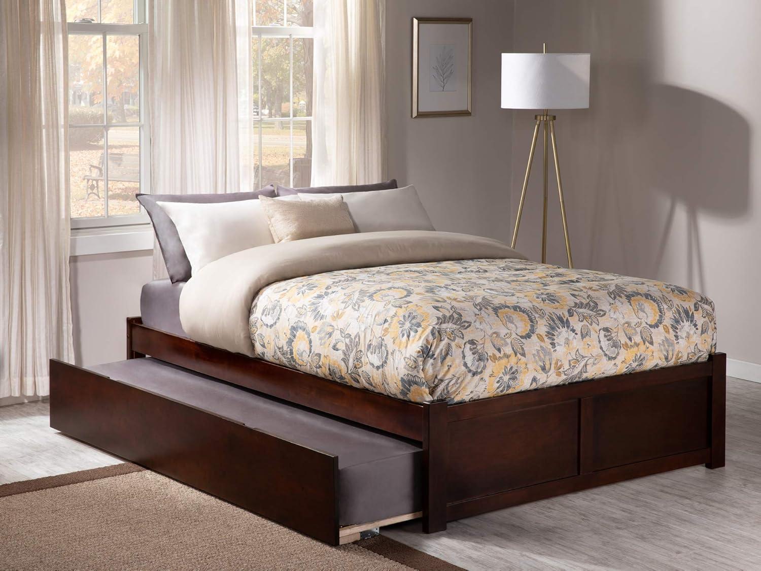 Concord Walnut Queen Platform Bed with Upholstered Headboard and Storage Trundle