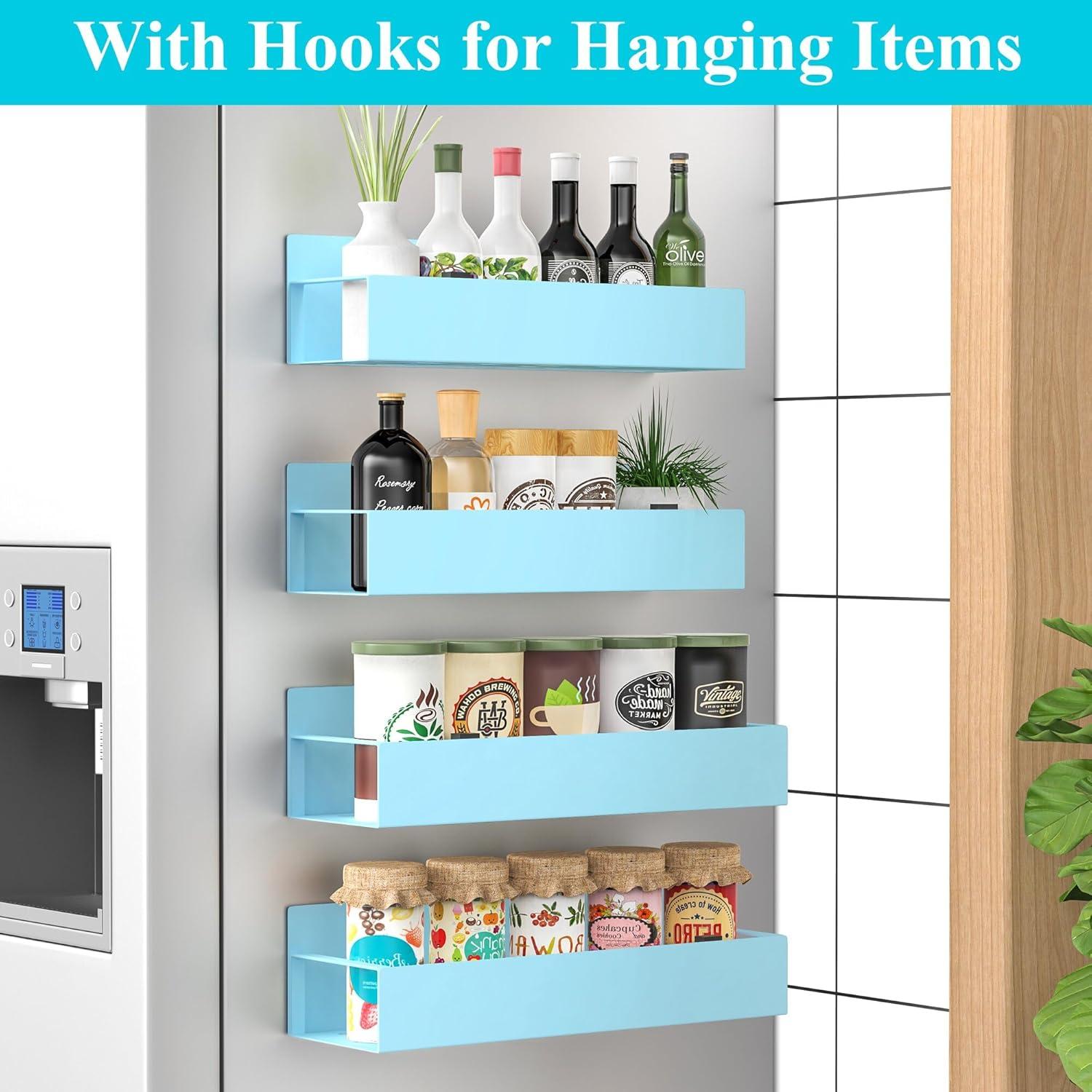 Textiles Hub Magnetic Spice Rack For Refrigerator, Kitchen Organizer And Storage Shelf, Blue (4 Pack)…