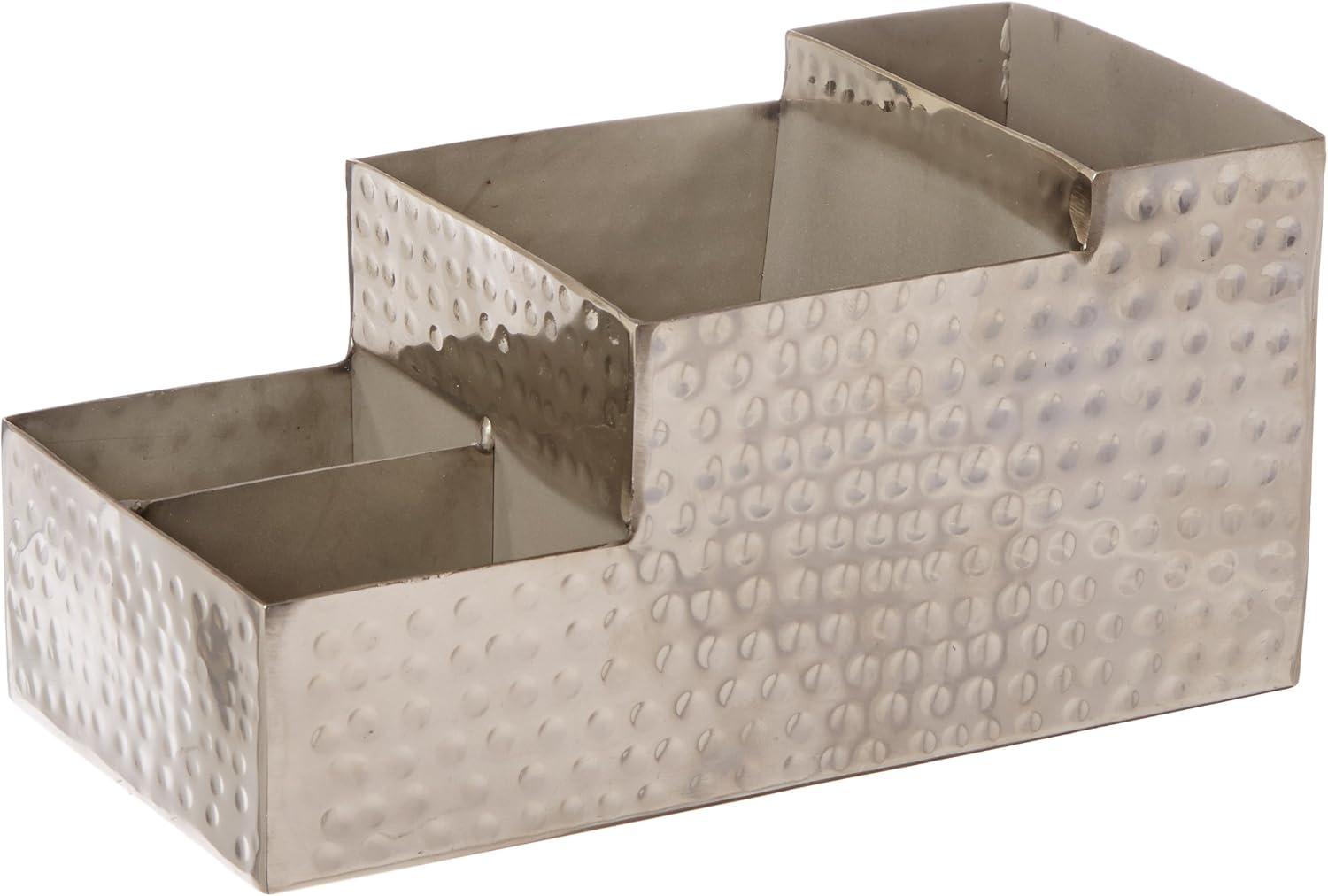 American Metalcraft HMBAR9 Hammered Stainless Steel Coffee Caddy, 4 Compartments, 8" x 4", Silver