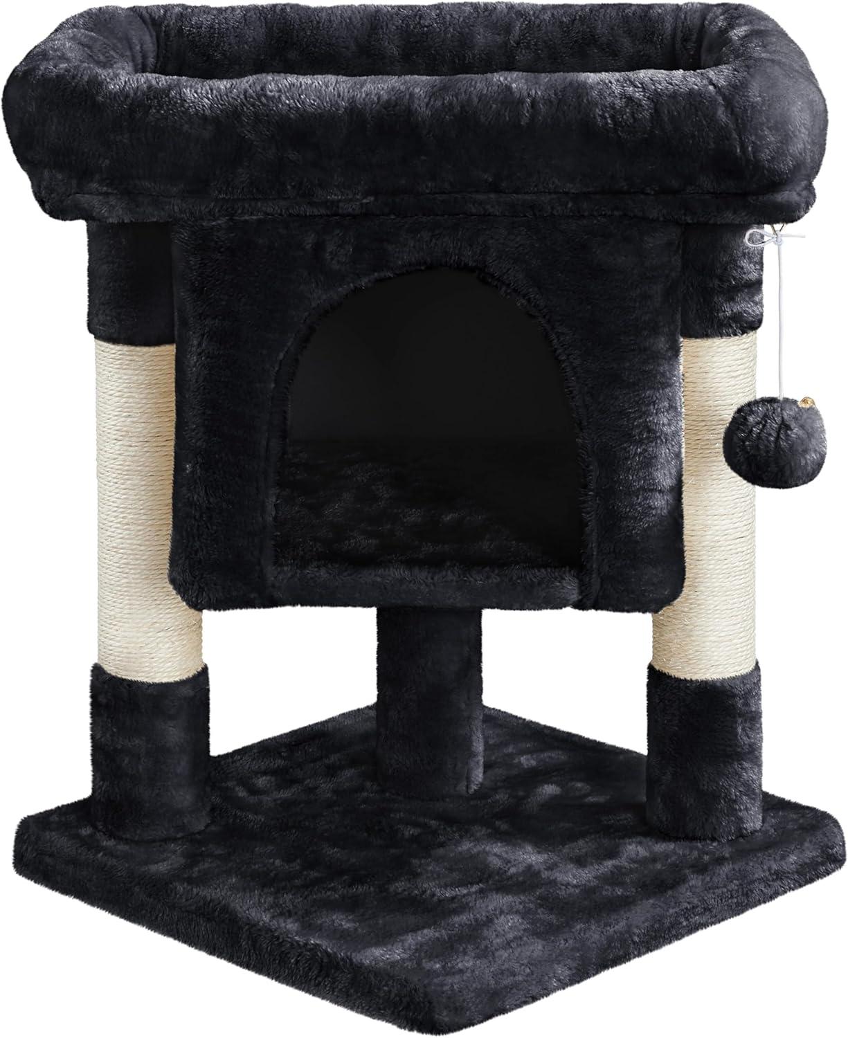 Yaheetech 23.5" Small Cat Tree Condo with Plush Perch - Black