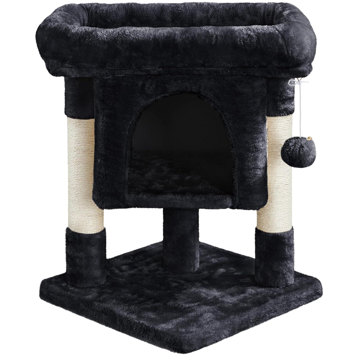 Yaheetech 23.5" Small Cat Tree Condo with Plush Perch - Black