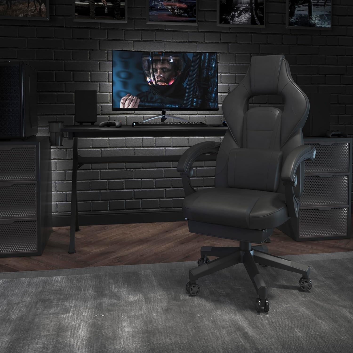 Black Ergonomic Reclining Gaming Chair with Massaging Lumbar and Footrest