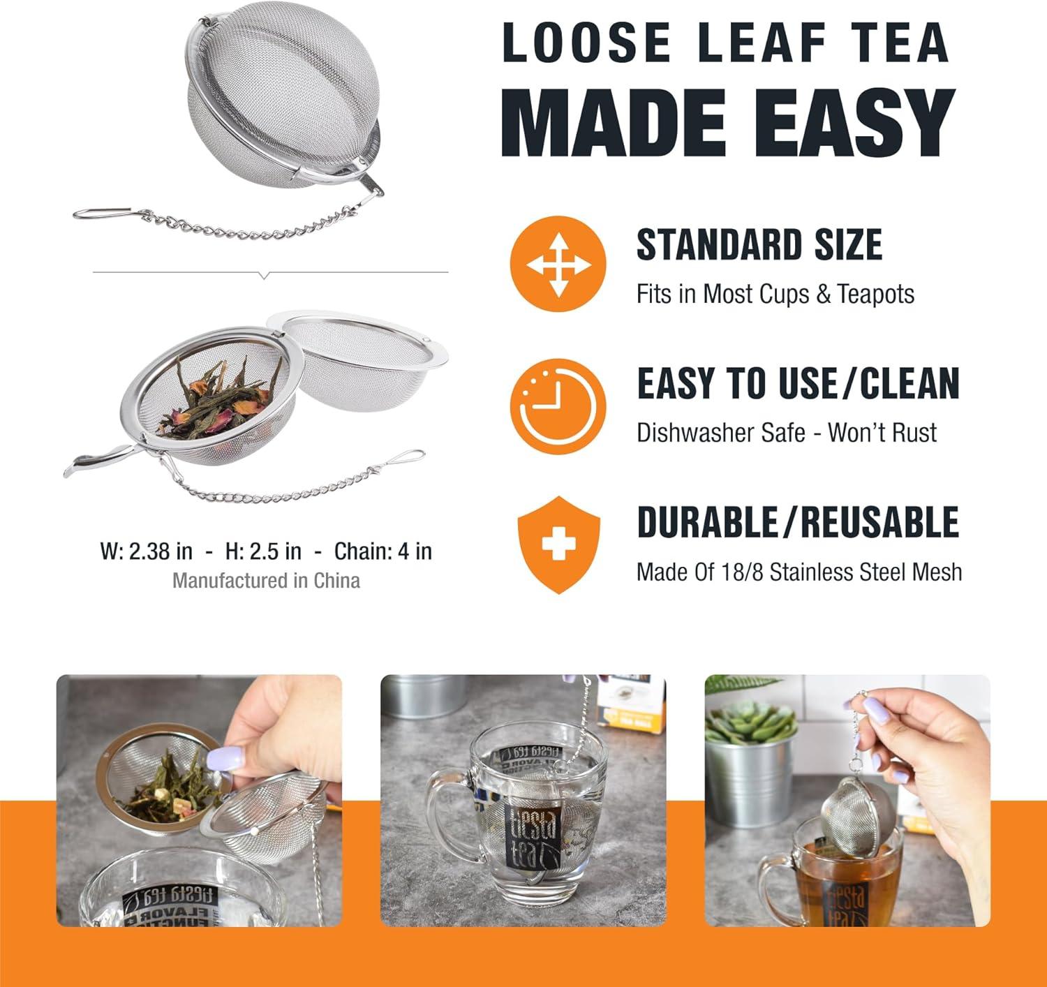 Tiesta Tea - Stainless Steel Tea Ball Strainer for Loose Leaf Tea, Reusable Infuser with Extra Fine Mesh & Chain, Brews Hot, Iced Tea & Coffee, Small Tea Egg Steeper for One Cup - Holds 1 TBSP of Tea