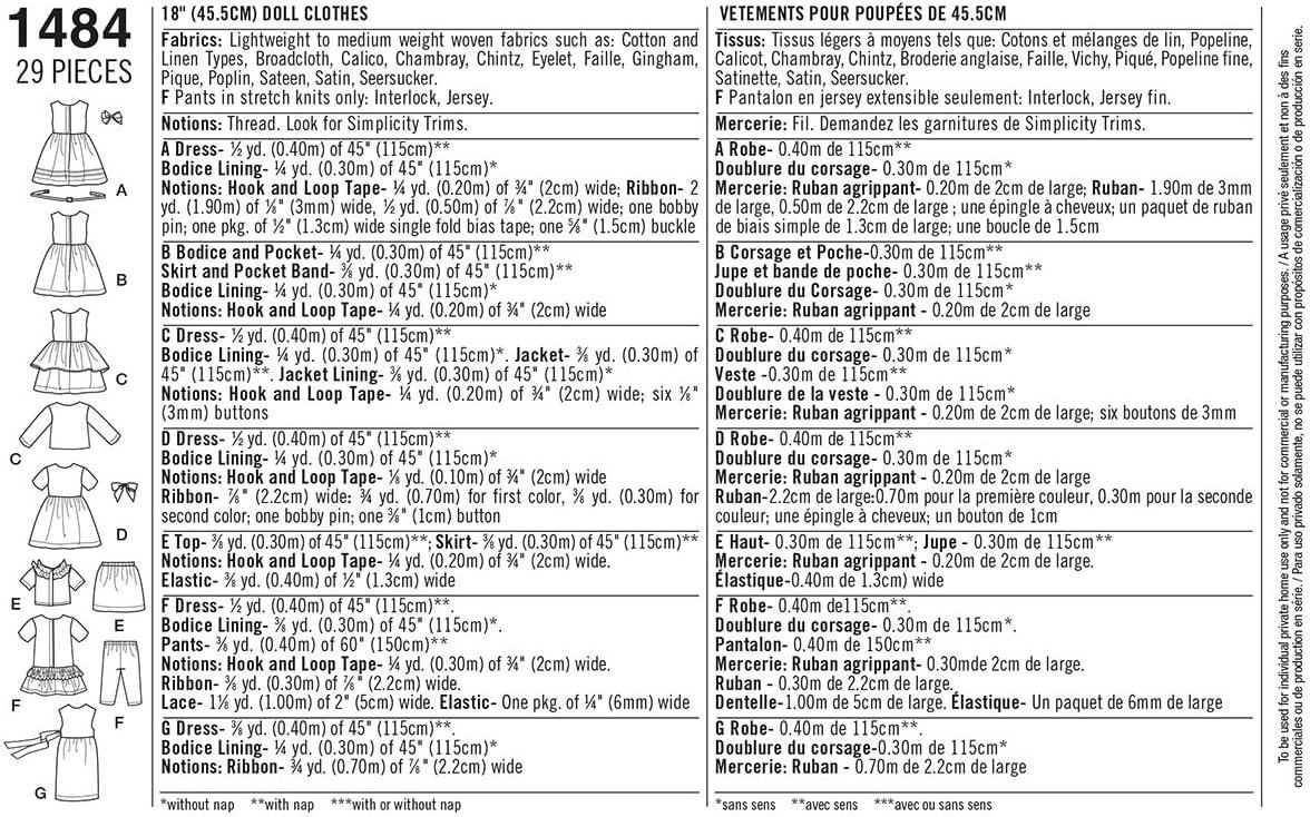 Simplicity One Size Doll Clothes Pattern, 1 Each