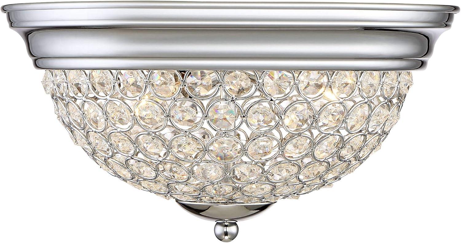 Possini Euro Design Faith Modern Ceiling Light Flush Mount Fixtures 11" Wide Set of 2 Chrome 2-Light Crystal for Bedroom Kitchen Living Room Hallway