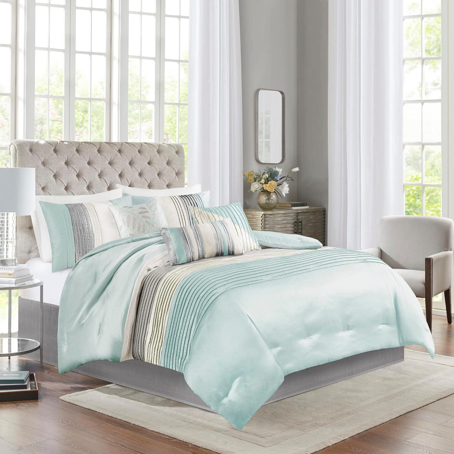 Madison Park Amherst 7 Piece Striped and Pleated Comforter Set