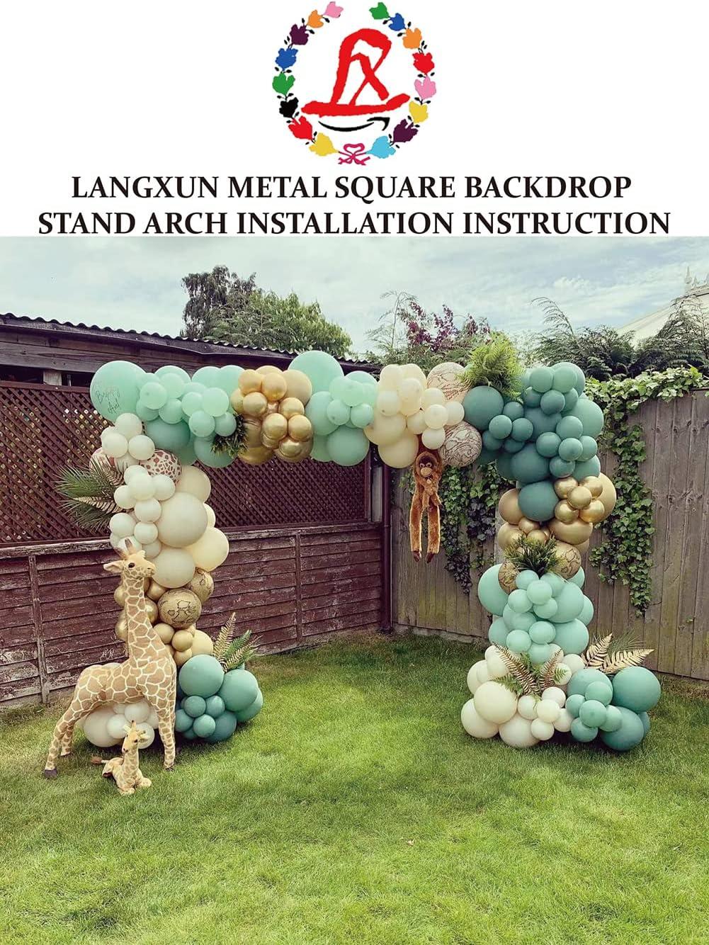 LANGXUN Heavy Duty Metal Square Backdrop Stand Arch for Wedding Birthday Graduation Decorations, Ceremony Reception, Event Party Supplies, Baby Shower Photo Booth Background Supplies (Black)