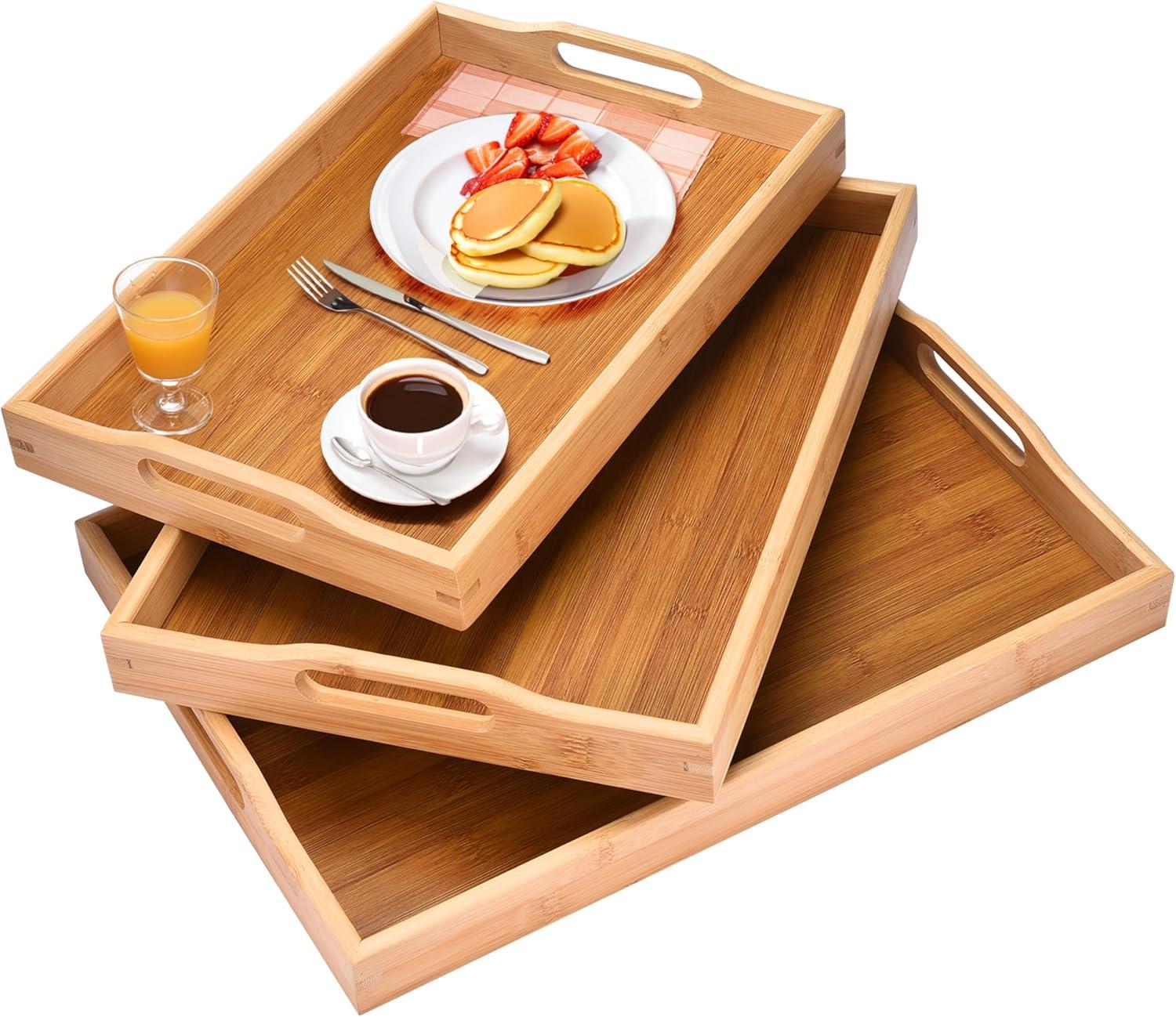 Prosumers Choice Bamboo Serving Trays with Handles, 3 Pack