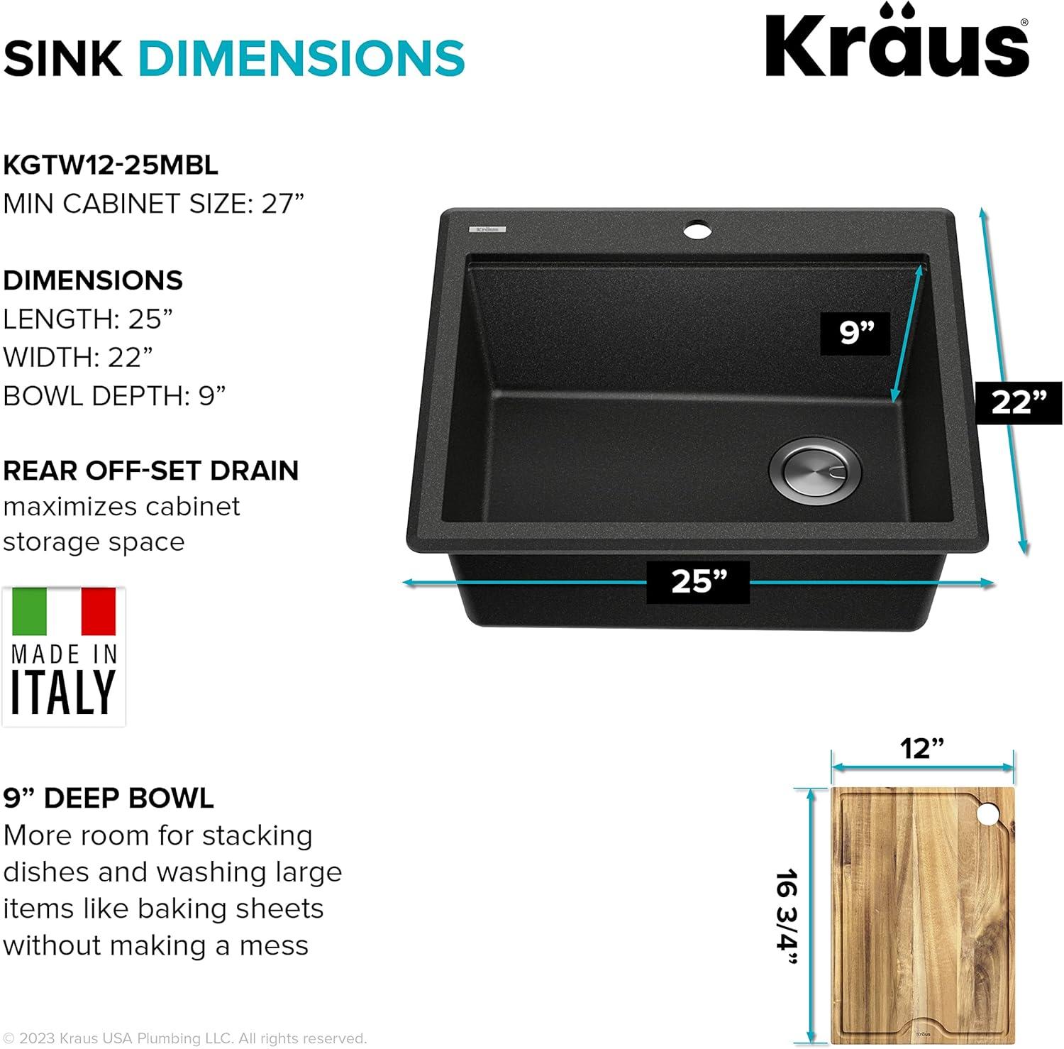 KRAUS Bellucci Granite Composite Workstation Drop-In Top Mount Single Bowl Kitchen Sink with Accessories