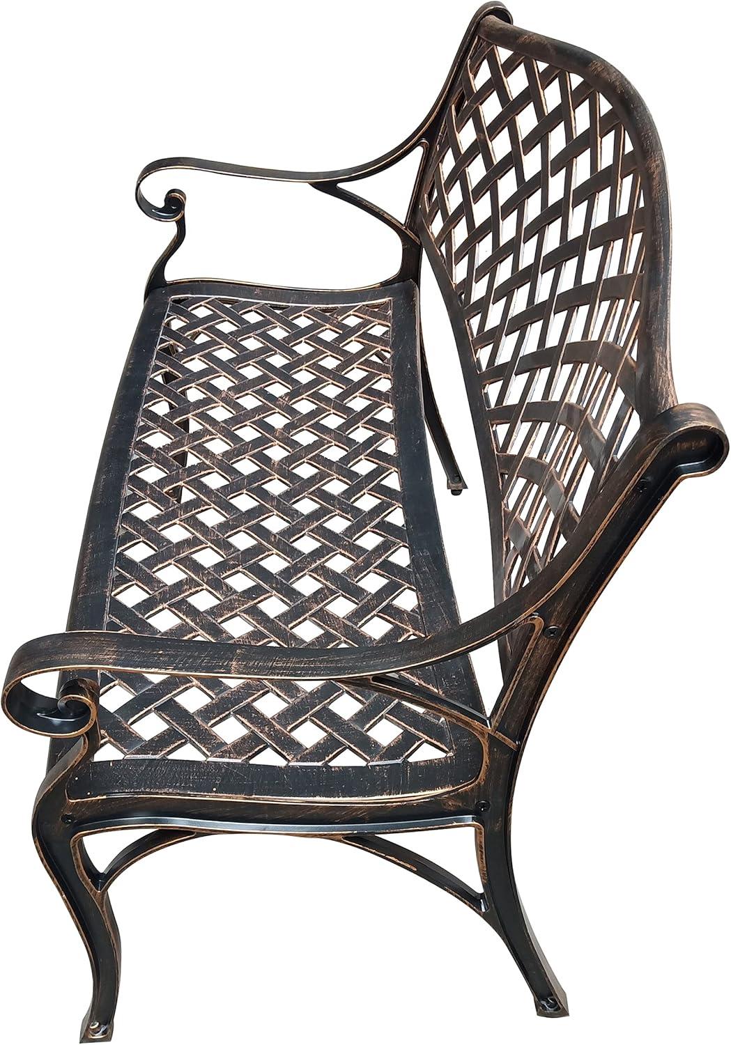 Modern Cast Aluminum Patio Bench Loveseat in Bronze Finish