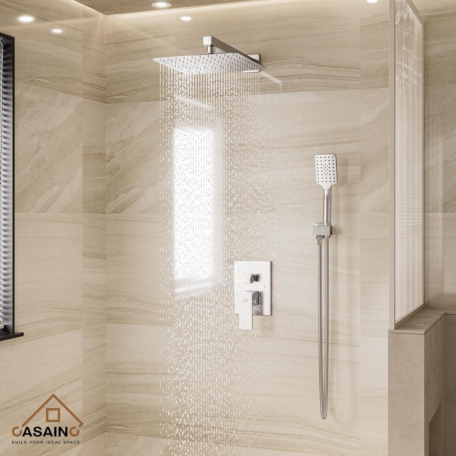 Brushed Nickel Wall Mounted Rain Shower System with Handheld