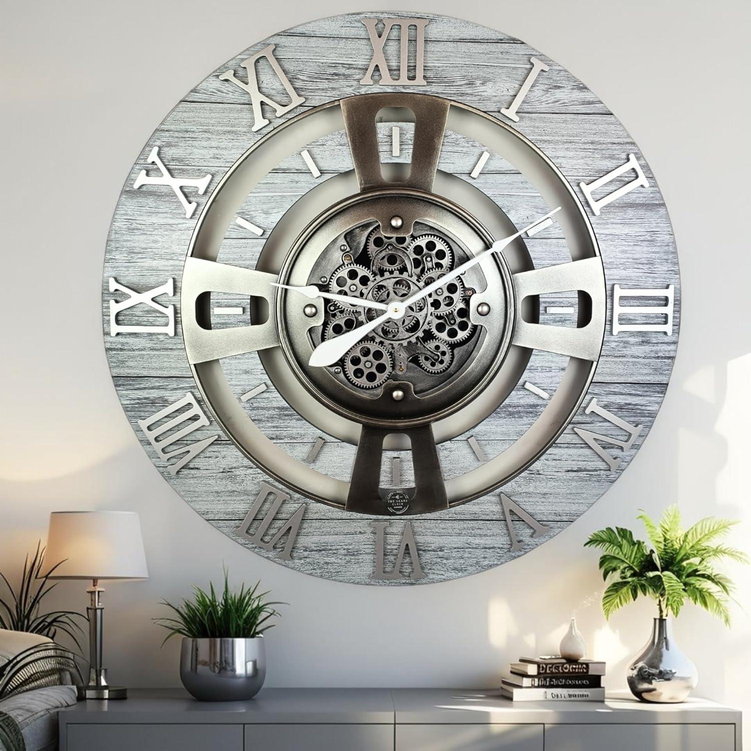 The Gears Clock Wall Clock 36" Oversized for Living Room decor with Real Moving Gears England Collection & Reviews | Wayfair
