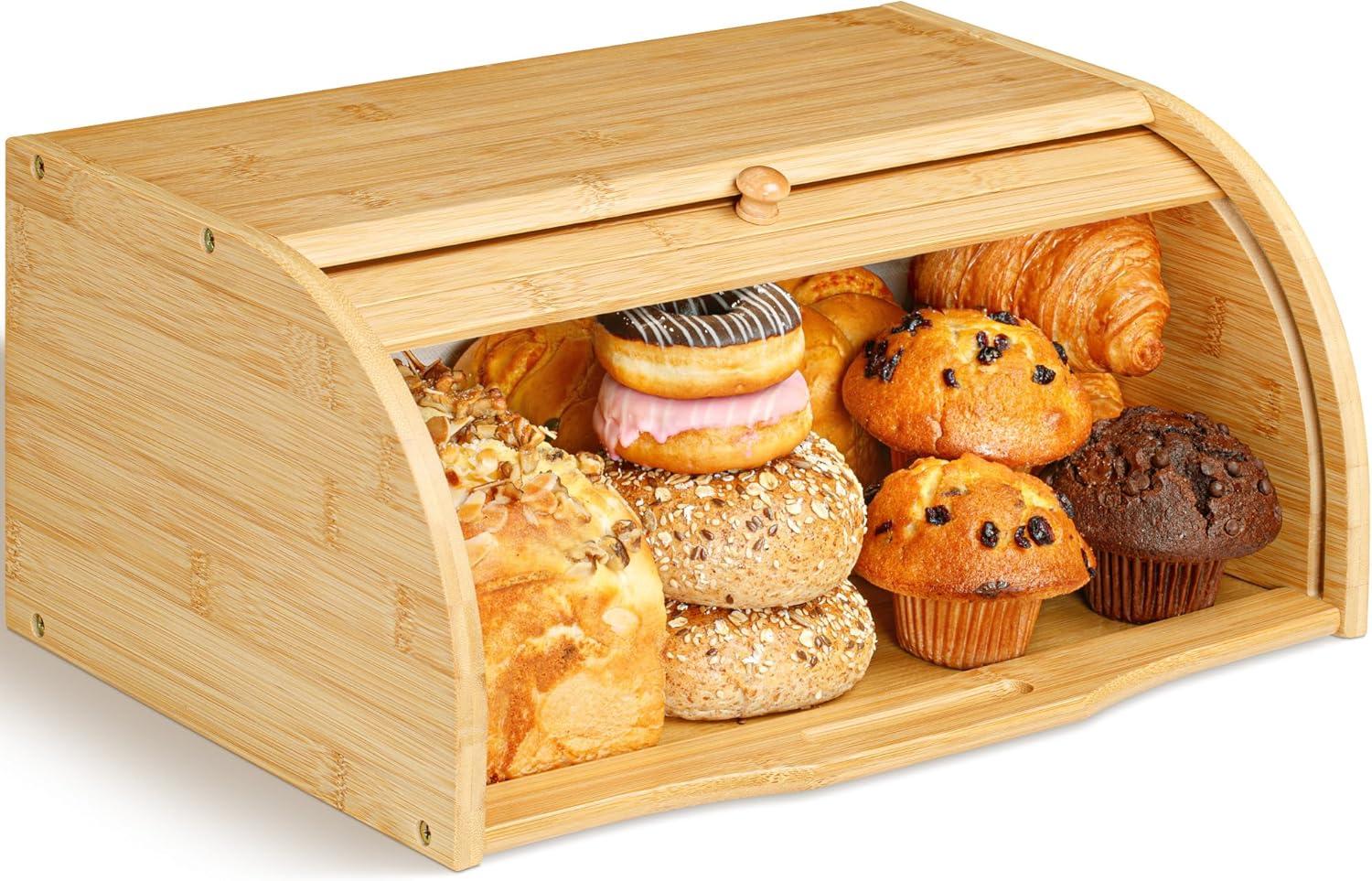 Bamboo Bread Box, Large Wooden Food Keeper for Kitchen Countertop , Storage Bin for Muffins & Bagels by Golden Nature