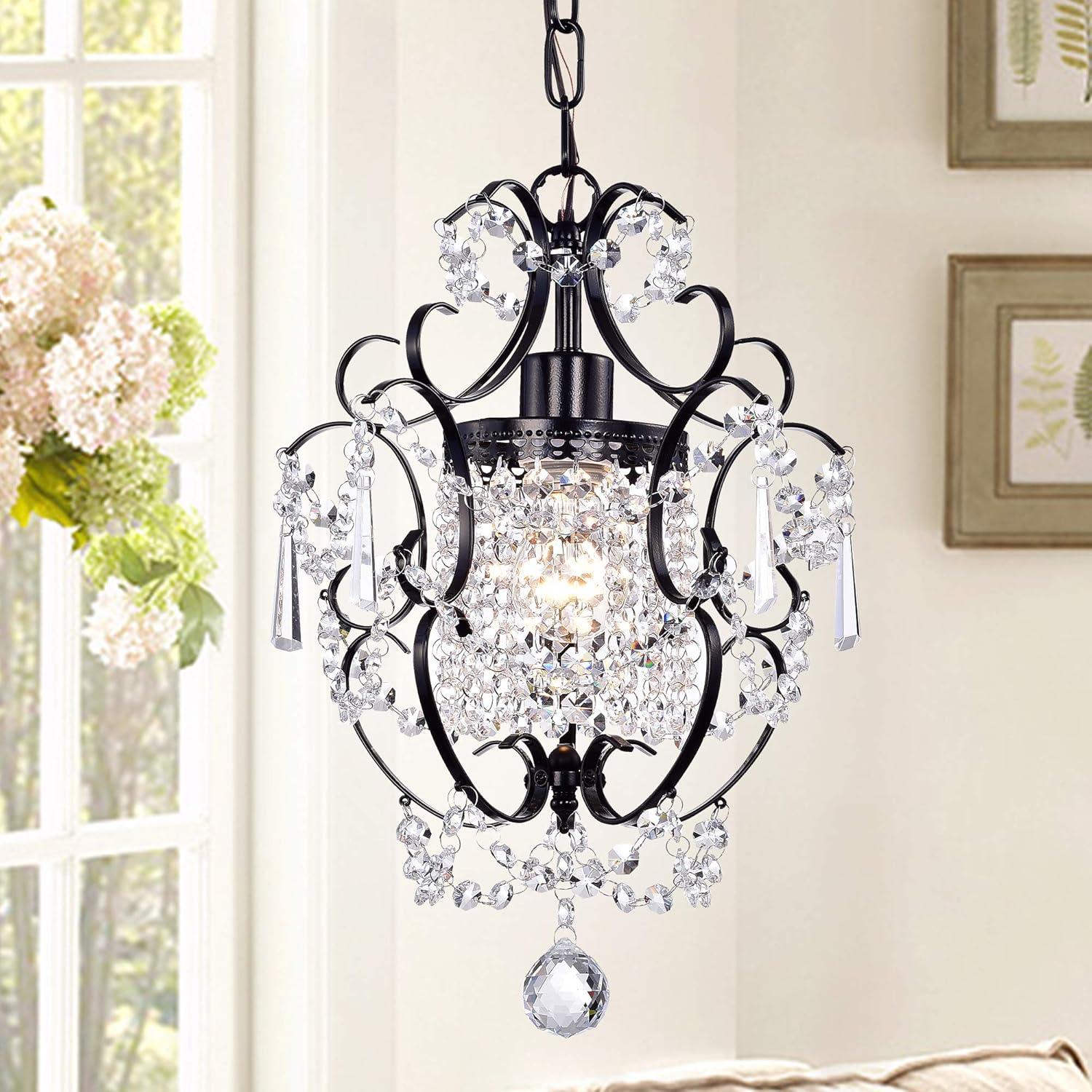 Elegant Noir 13'' Black Crystal Mini Chandelier