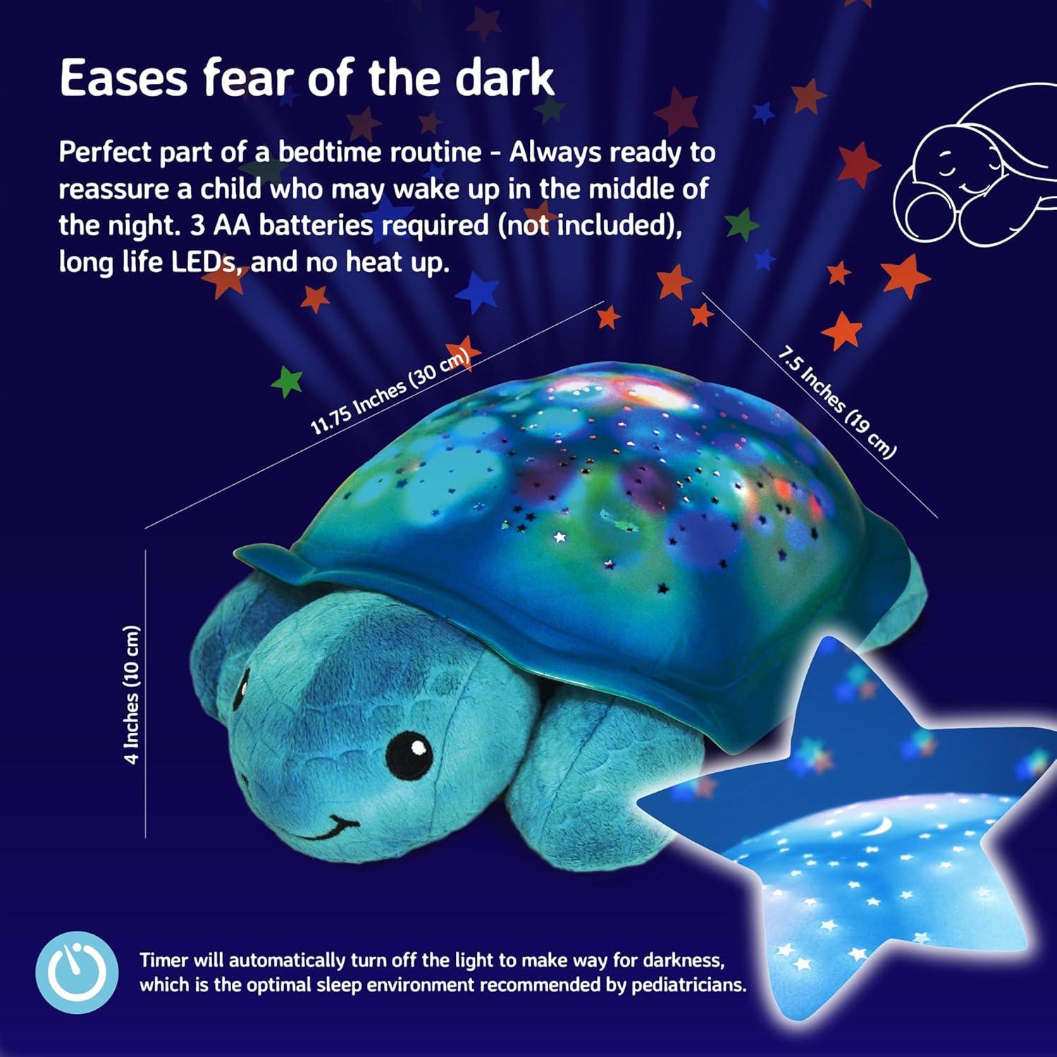 Aqua Plush Turtle Night Light with Star Projector and Soothing Sounds