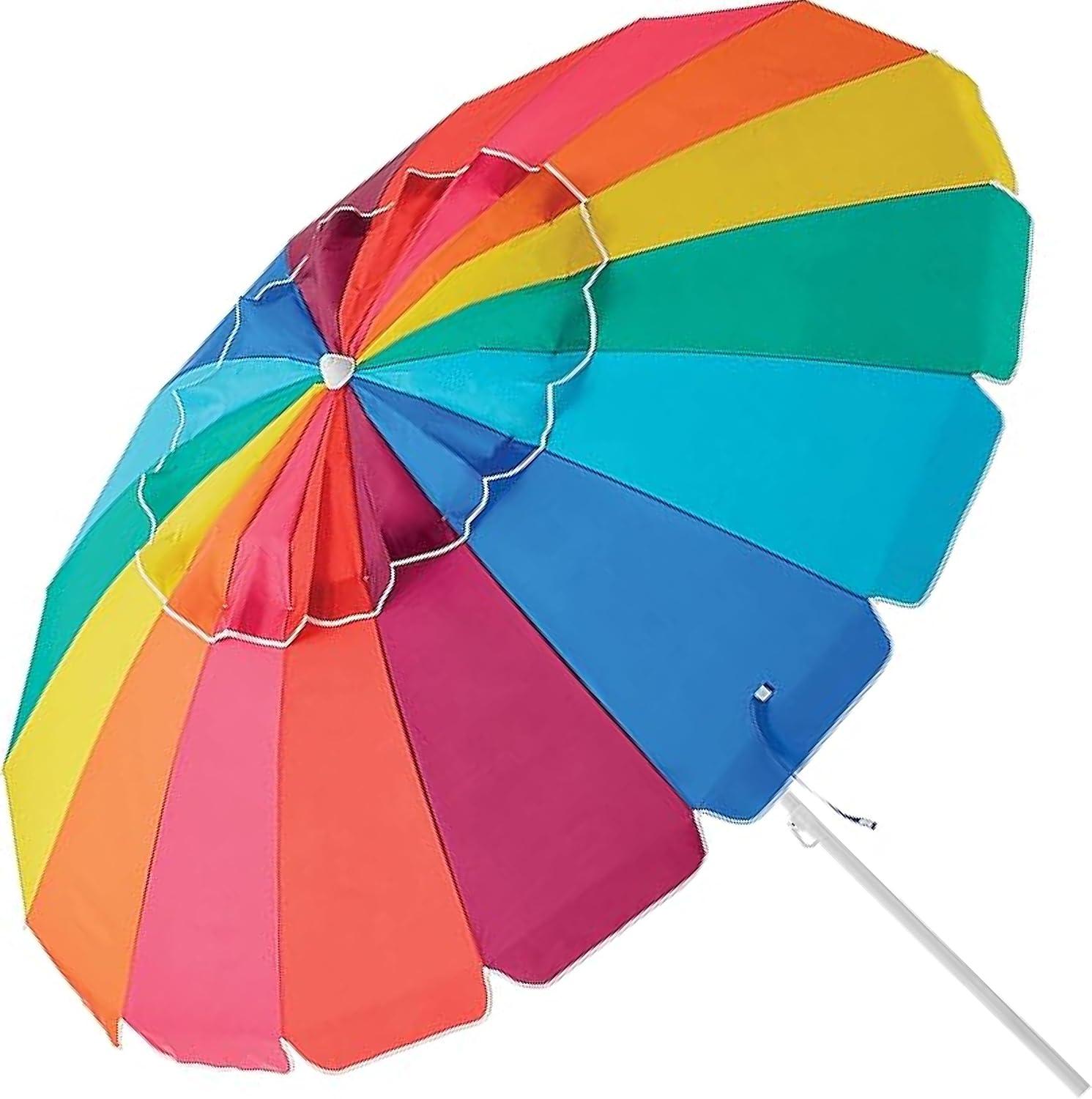 Caribbean Joe 8ft Beach Umbrella with UV Protection, Vented Canopy