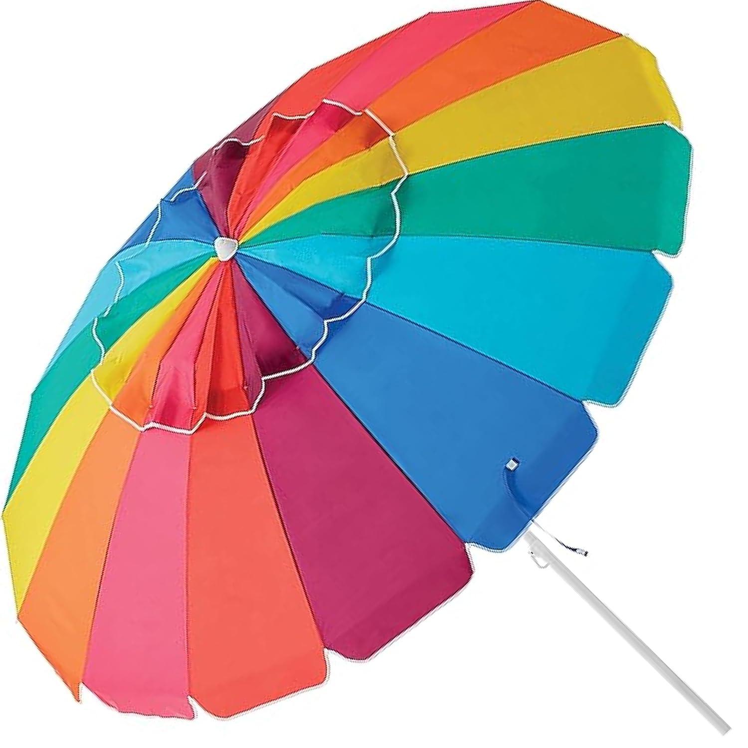 Caribbean Joe 8ft Beach Umbrella with UV Protection, Vented Canopy