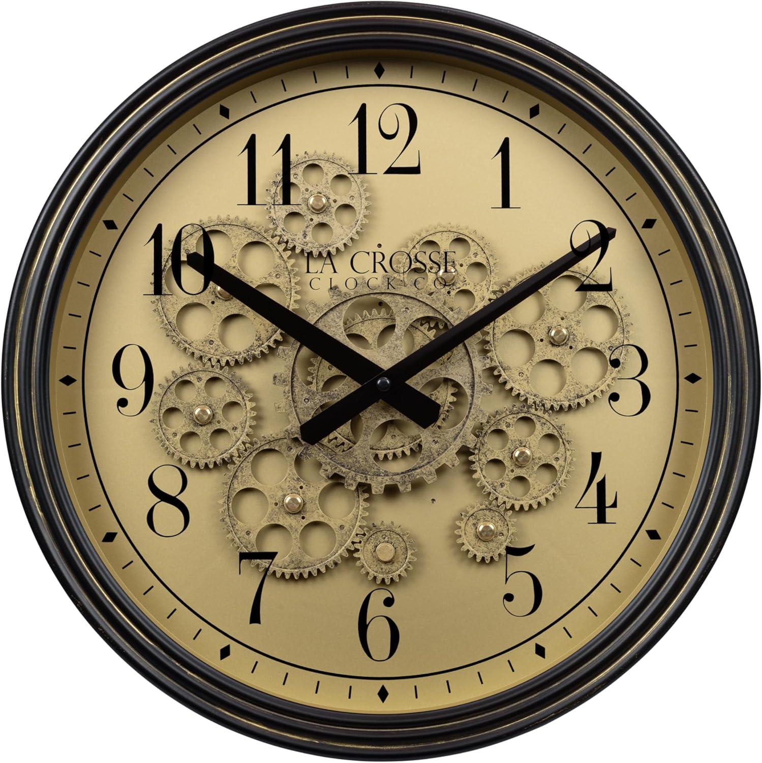 La Crosse Technology La Crosse 404-3439 15" Bronze Quartz Analog clock with Moving Gears