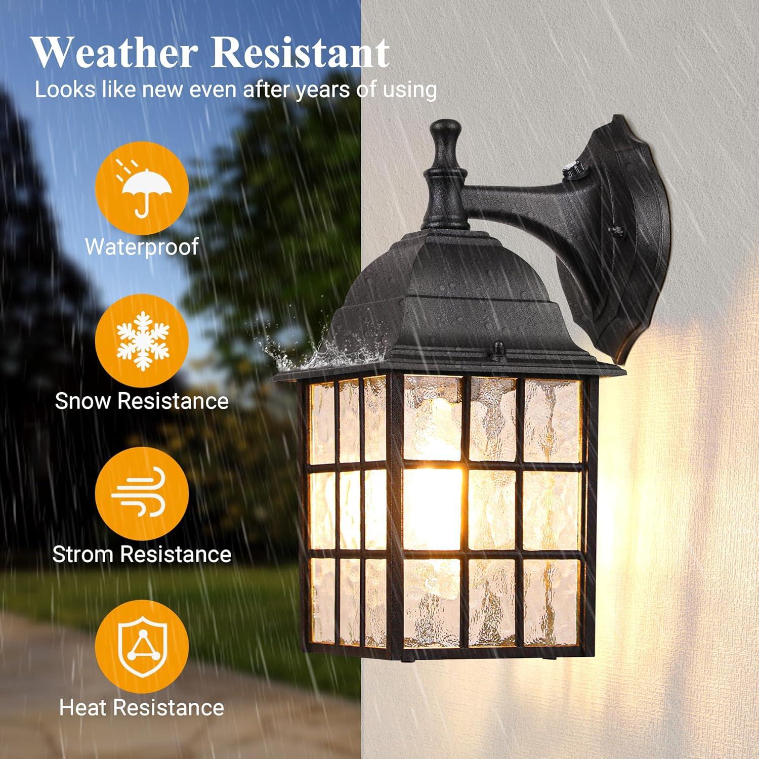 RIZPET 2-Pack Dusk To Dawn Outdoor Wall Lights, Sensor Exterior Light Fixtures Wall Mount, Porch Lights, Black Wall Lantern Wall Lamp, Waterproof Wall Sconce, Outside Lighting For Garage, Front Door (Set of 2)