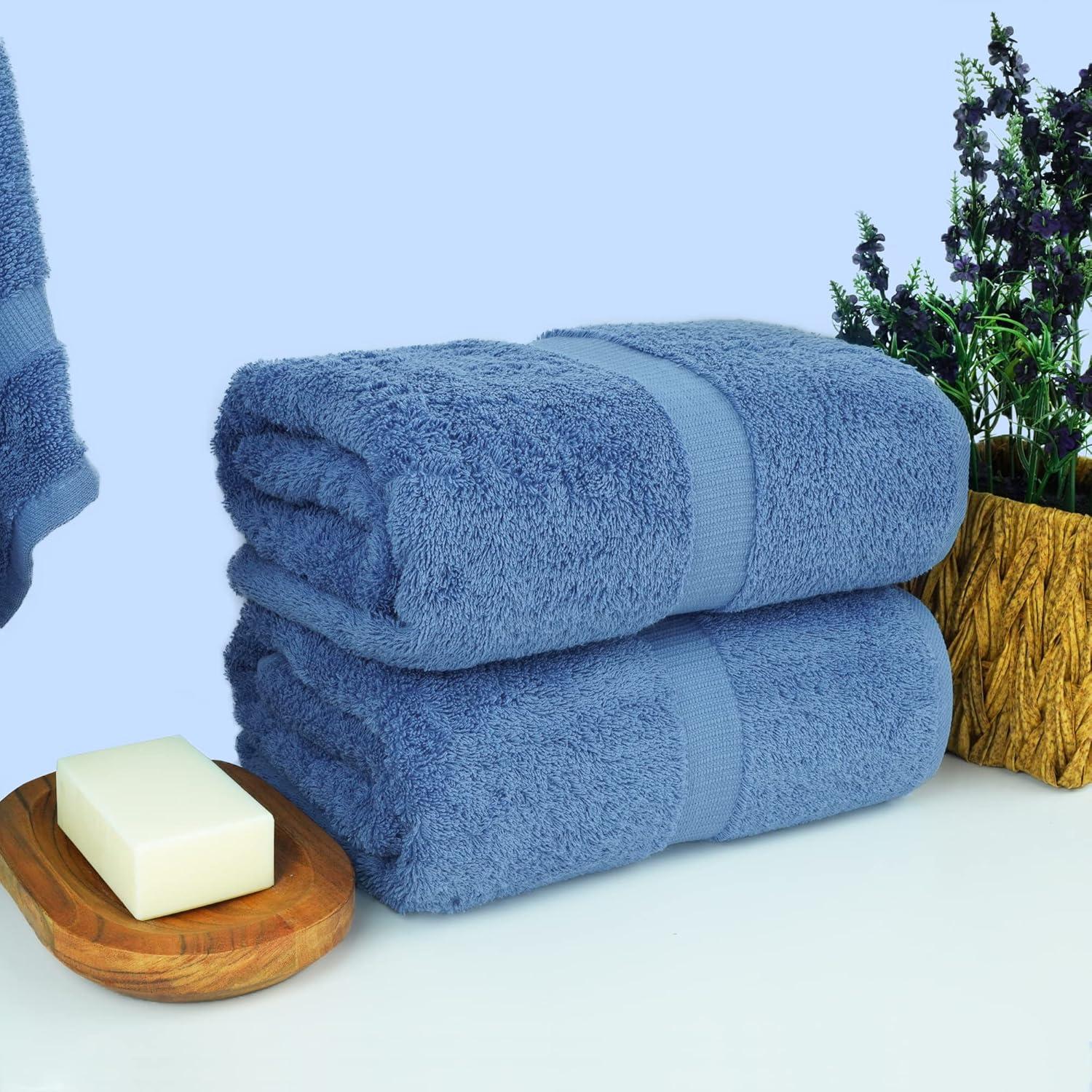 BC BARE COTTON Luxury Hotel & Spa Towel Turkish Cotton Washcloths - Dobby Border (13x13 Inches) - Set of 12 - Wedgewood