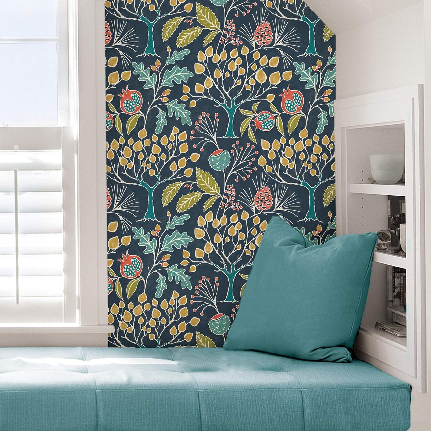 Navy Blue Vintage Flora Peel and Stick Wallpaper