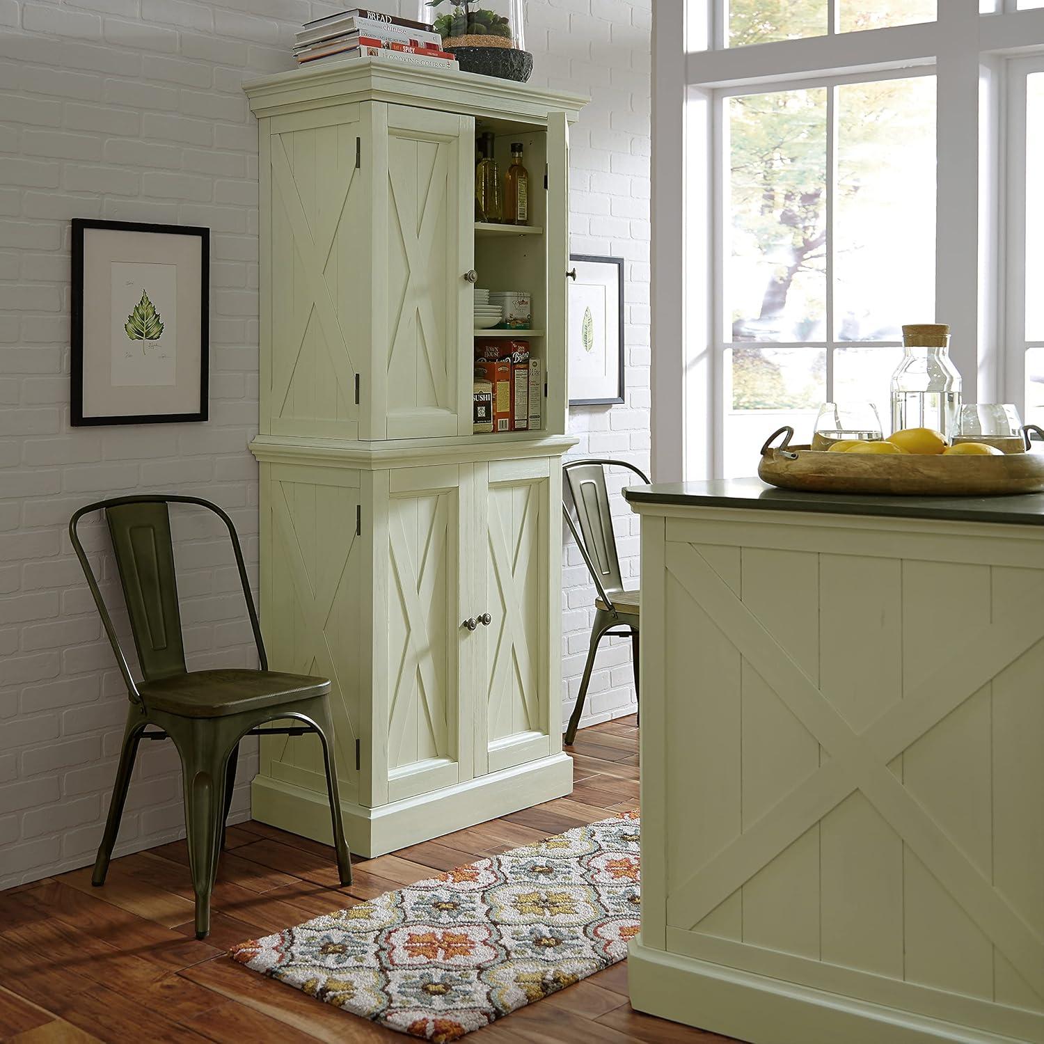 Seaside Lodge Classic White Kitchen Pantry with X-Pattern Cabinets