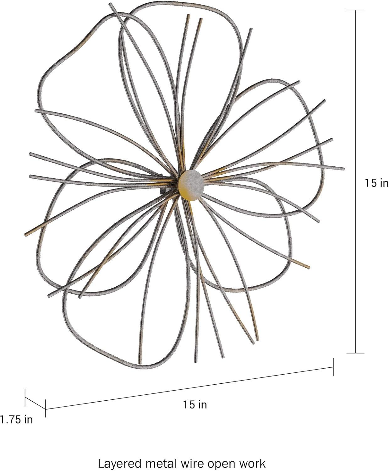 Contemporary Silver & Gold Wire Flower Wall Sculpture