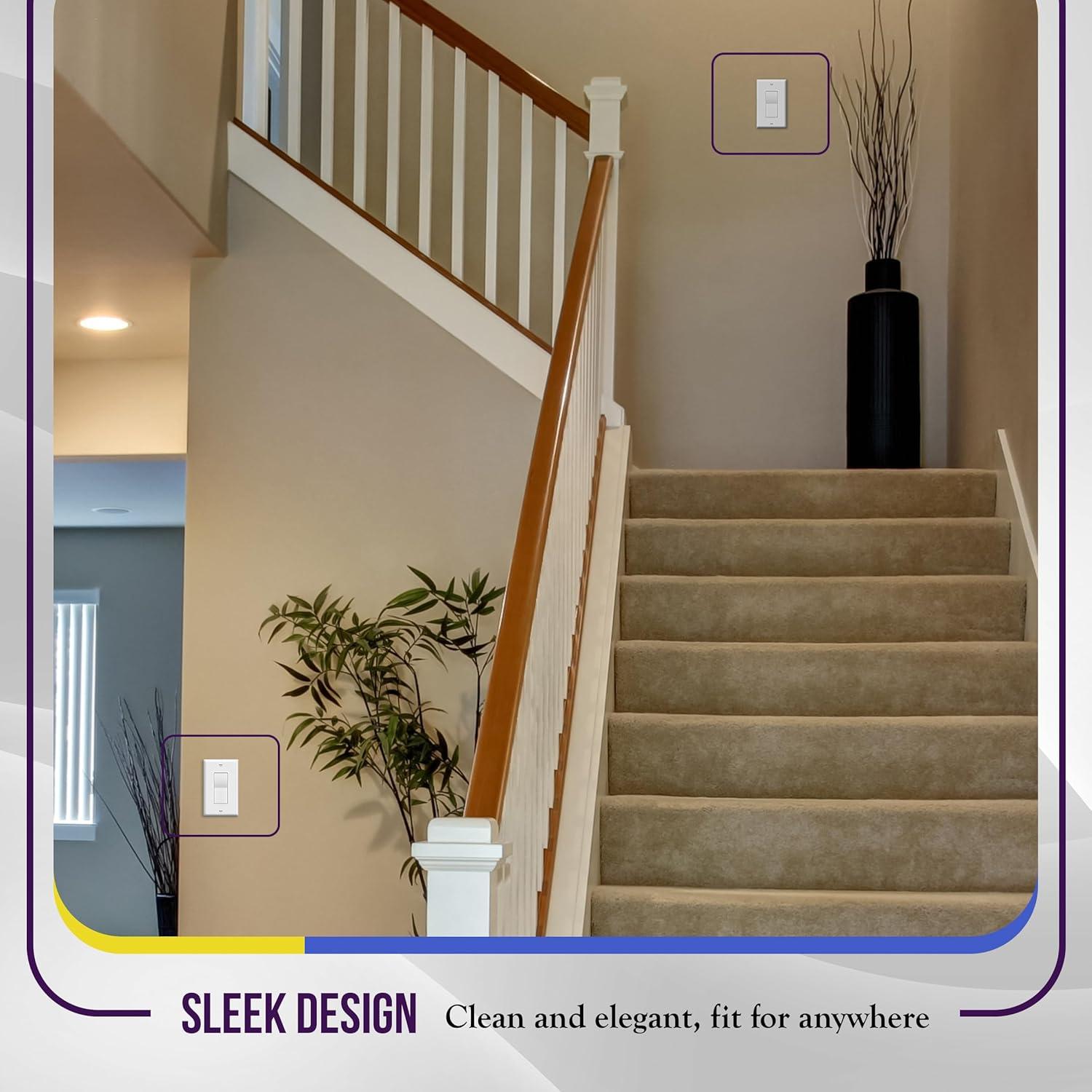 ENERLITES Illuminated 3-Way Decorator Paddle Light Switch, Three Way, Push-In and Side Wiring, Copper Wire Only, Grounding Screw, Residential Grade, 15A 120-277V, UL-Listed, 93160-W, White