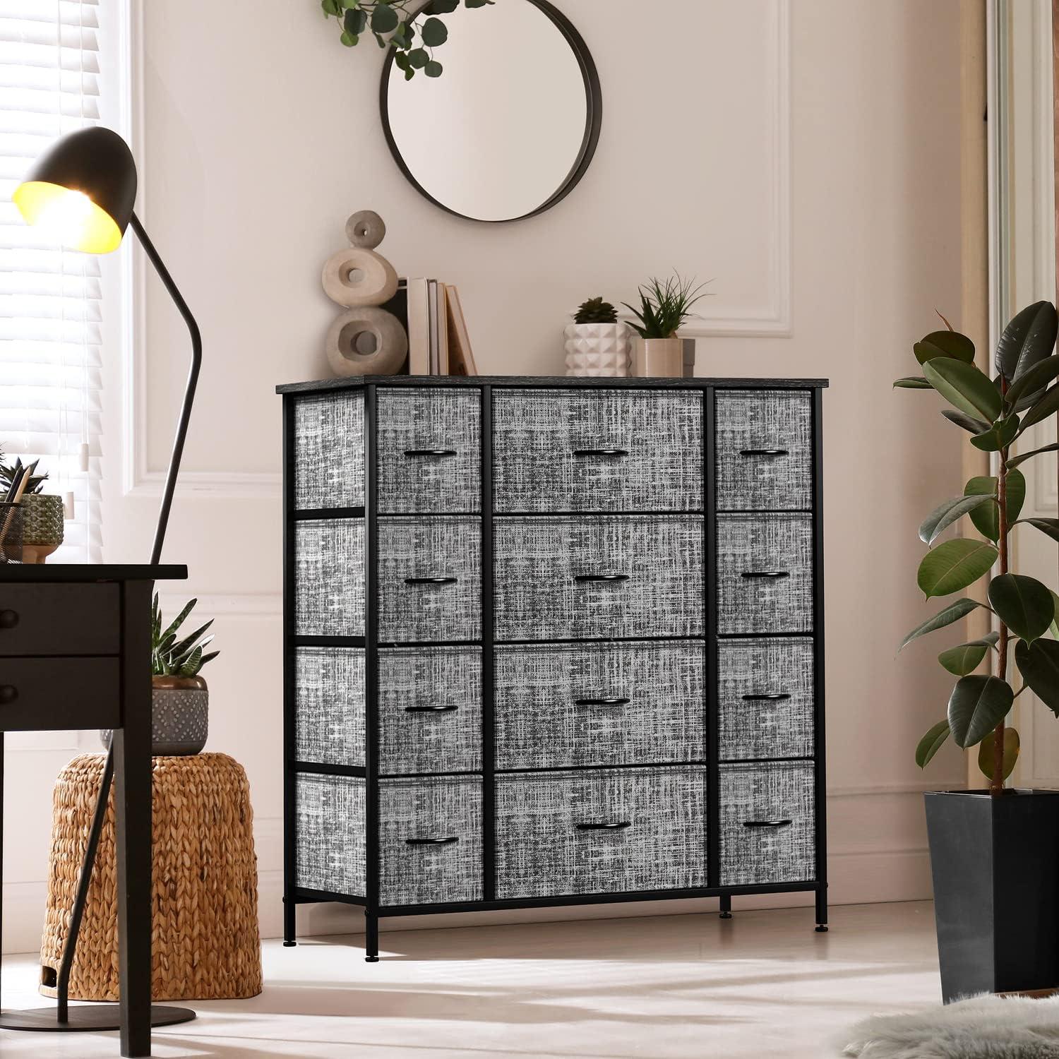 Sorbus 12-Drawer Gray and Black Fabric Dresser with Steel Frame