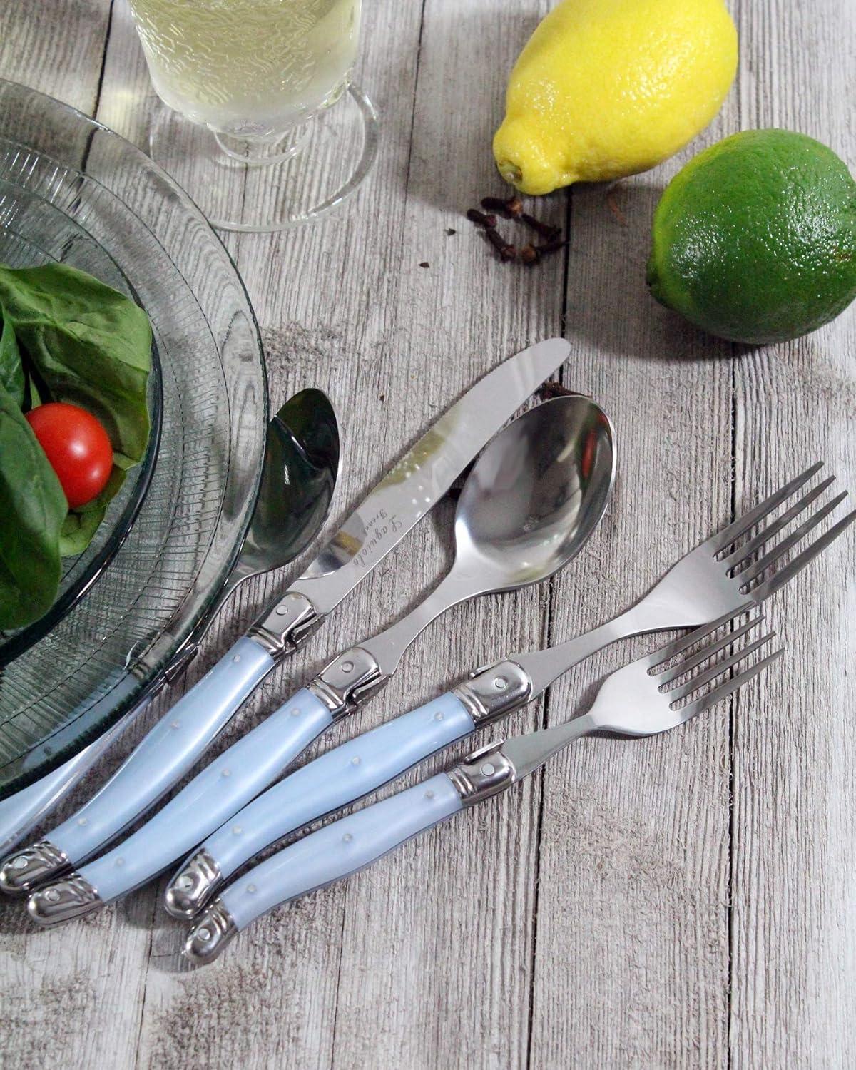 French Home Laguoile 20pc Stainless Steel Silverware Set Blue: Flatware Set, Service for 4, Dishwasher-Safe