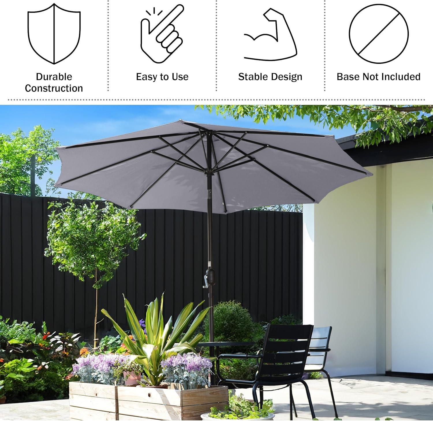 Villacera 83-OUT5446 9 ft. Outdoor Patio Umbrella with 8 Ribs - Gray