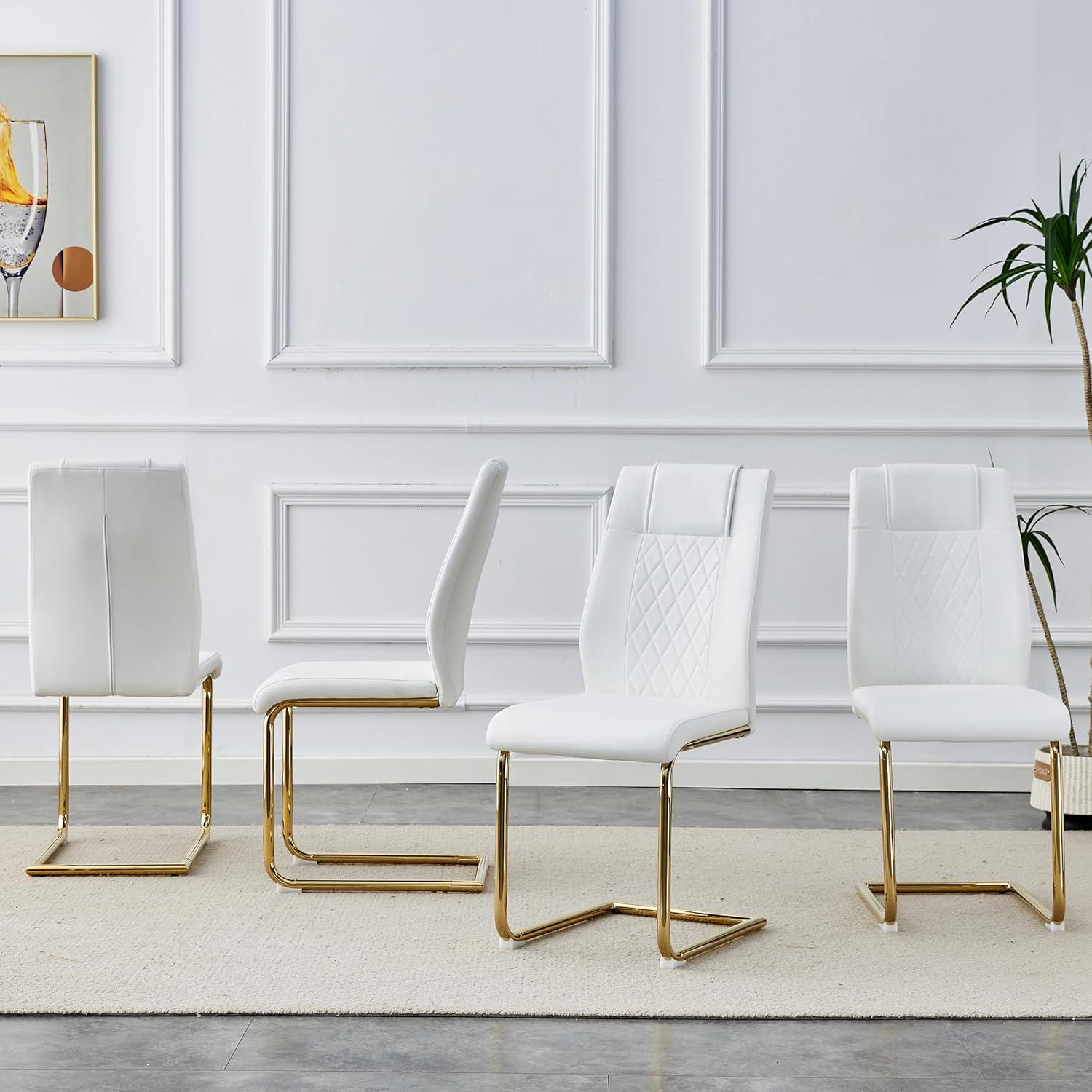 Ecarpat Dining Chairs Set of 4 with Golden Leg, Artificial Leather, for Kitchens Living Rooms and Offices