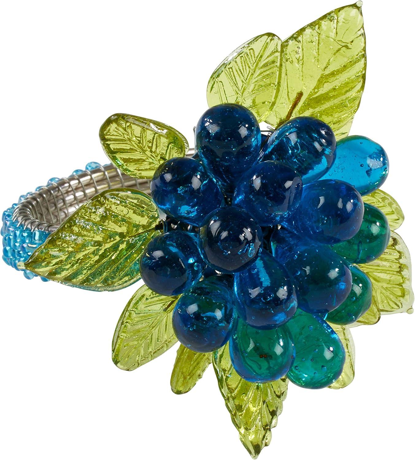 Saro Lifestyle Beaded Napkin Ring With Flower And Leaves (Set of 4)