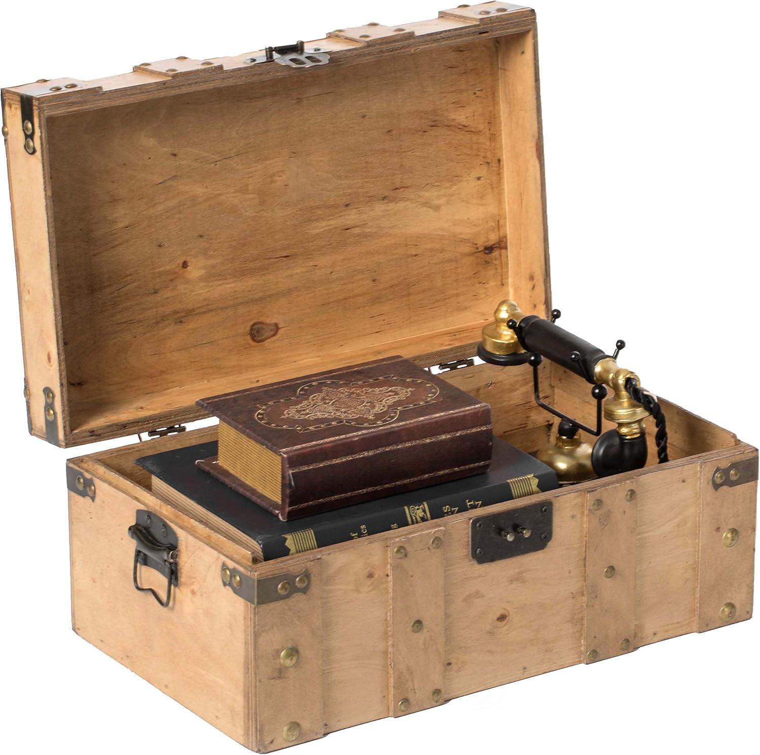 Vintiquewise Natural Wooden Style Trunk with Handles , Large