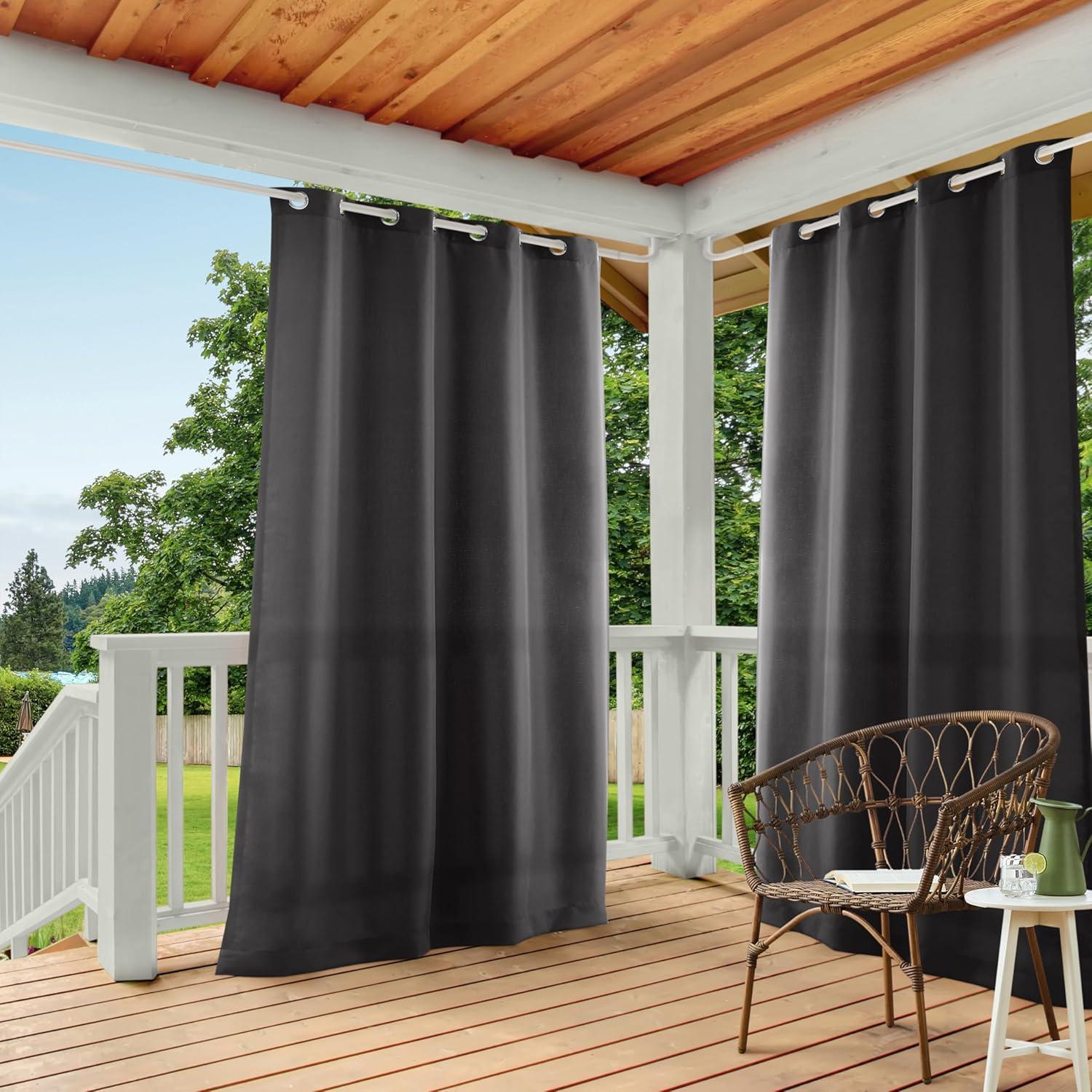 TOWN & COUNTRY BASICS Cabana Solid Heavyweight Indoor Outdoor Curtains, Light Filtering Opacity with Grommet Top, Water Repellent, 2-Pack Set, 54"x108", Charcoal