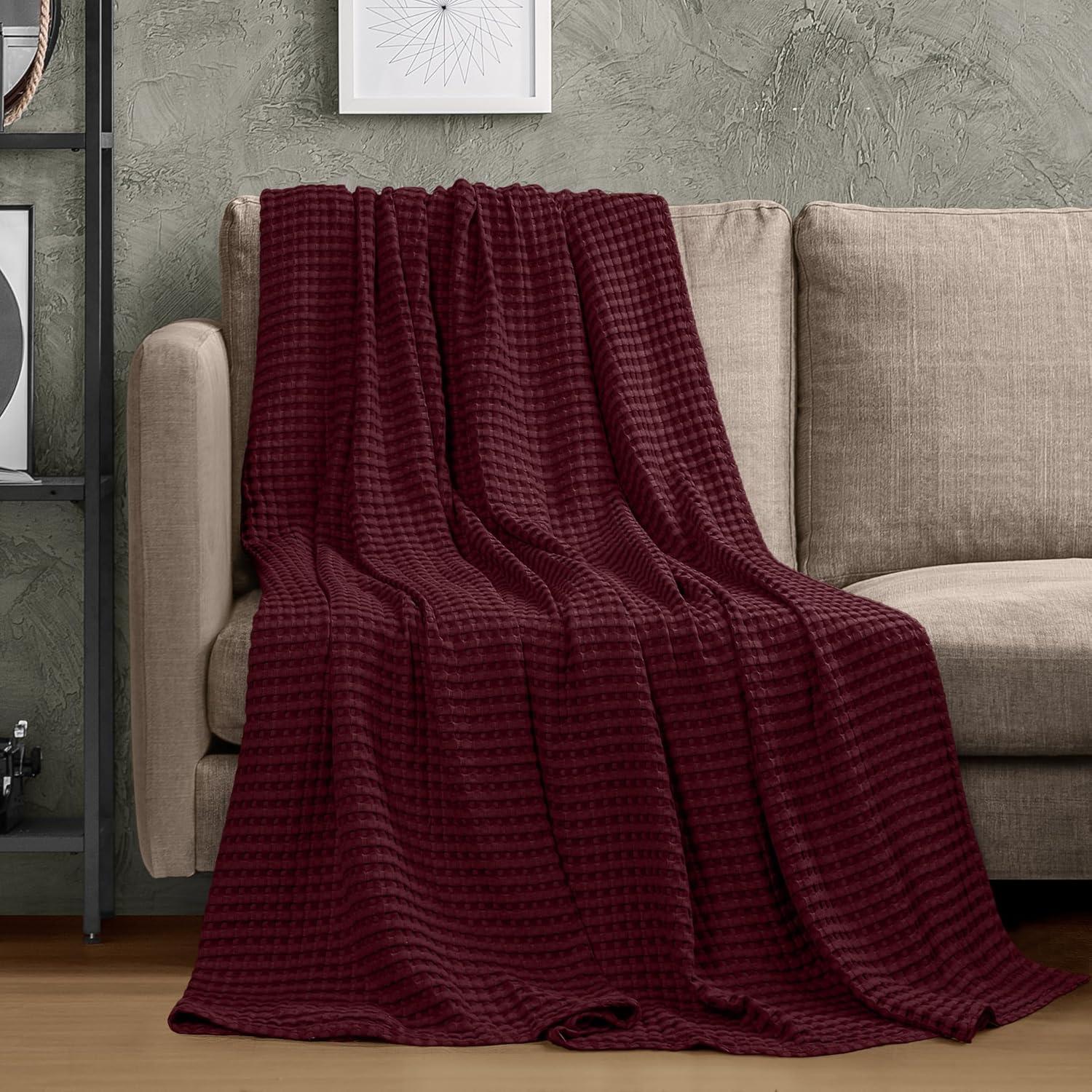 Utopia Bedding Burgundy 100% Cotton Waffle Blanket 300 GSM [Queen - 90x90 Inch] Soft Lightweight Breathable Bed Blanket for All Season