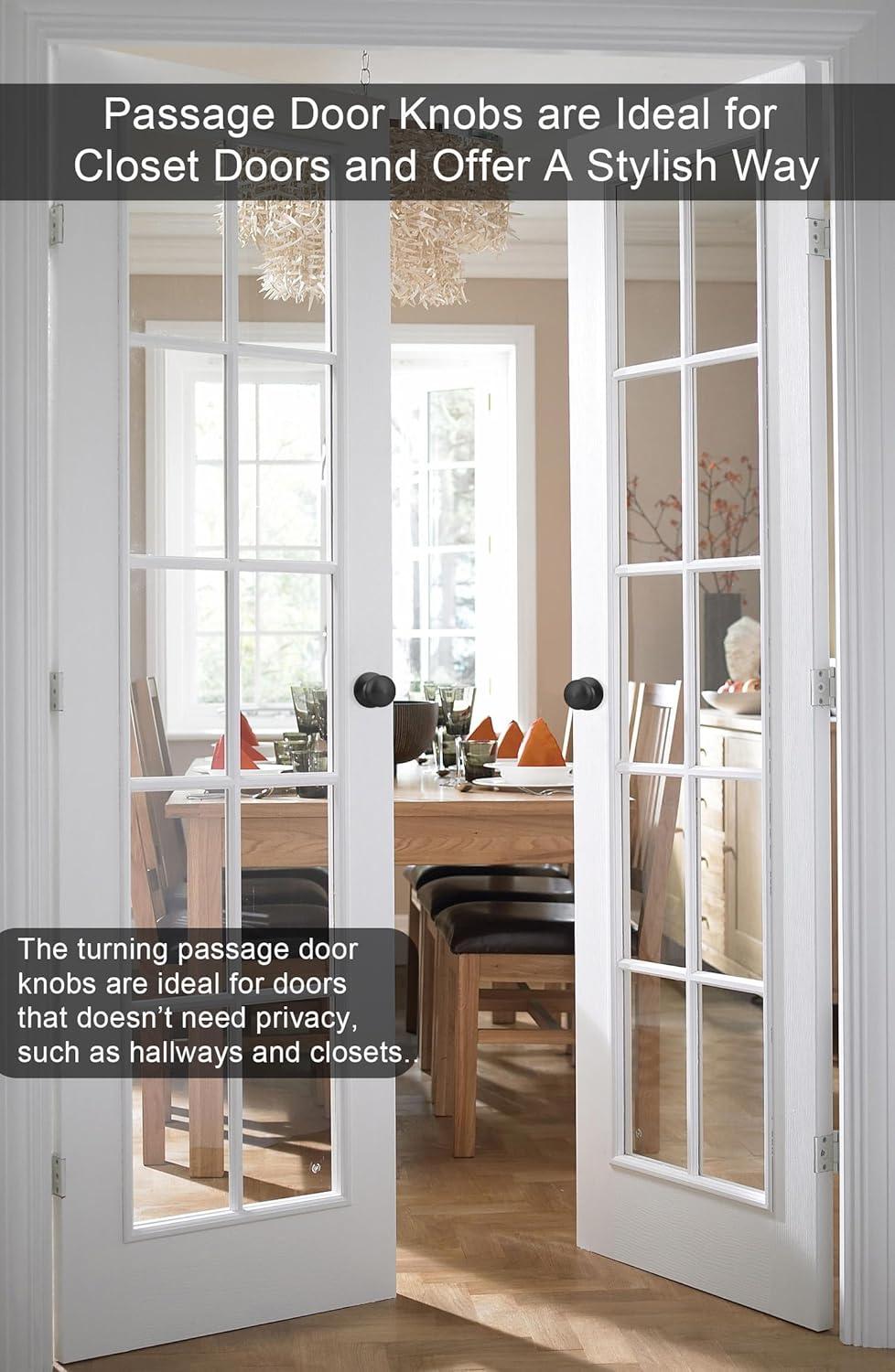 Probrico Black Door Knobs Interior, Passage Door Knobs for Hallway Closet, Matte Black Keyless Indoor Door Knob, 6 Pack