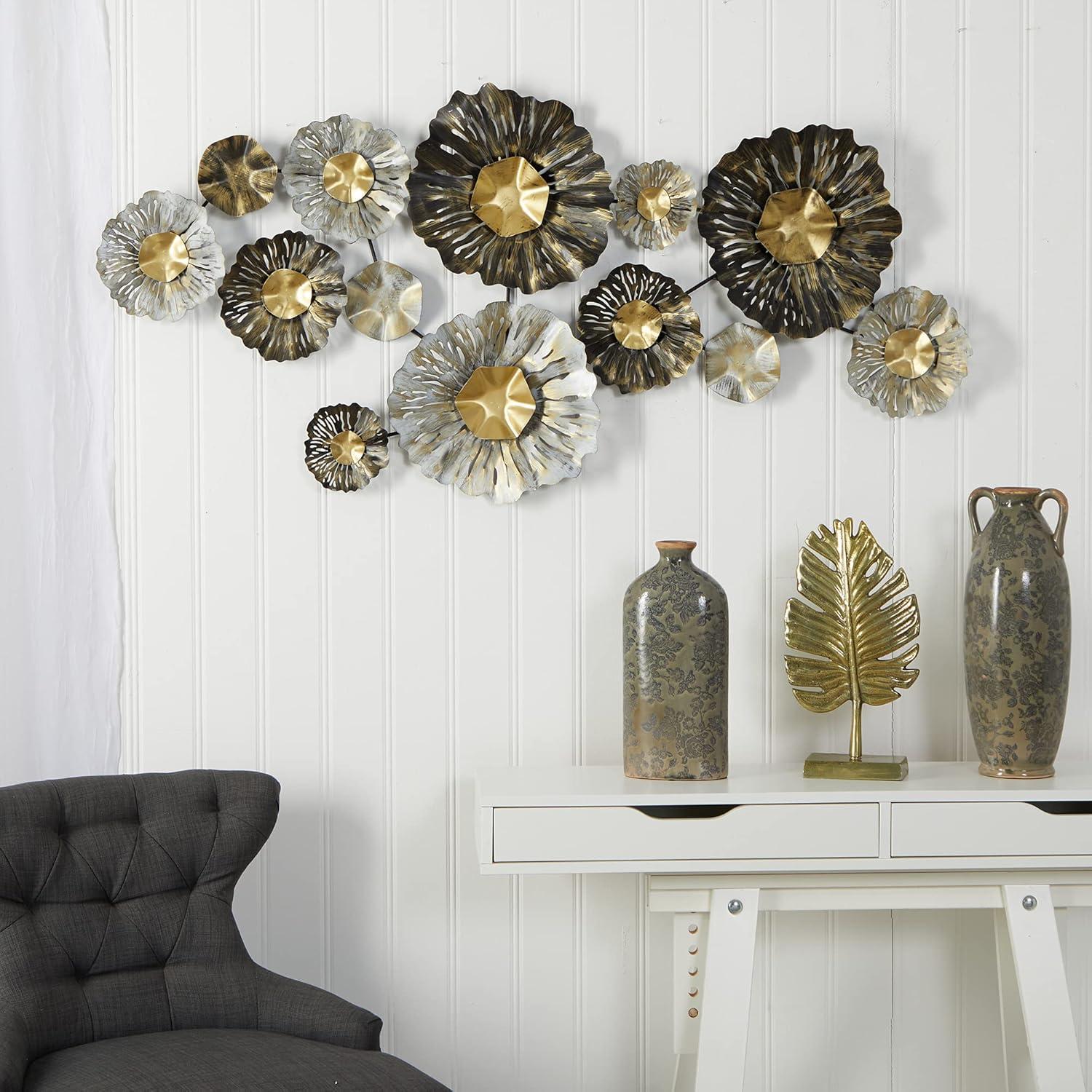 Nearly Natural Modern,Mid-Century,Contemporary Layered Floral Everyday Decorative Metal Art