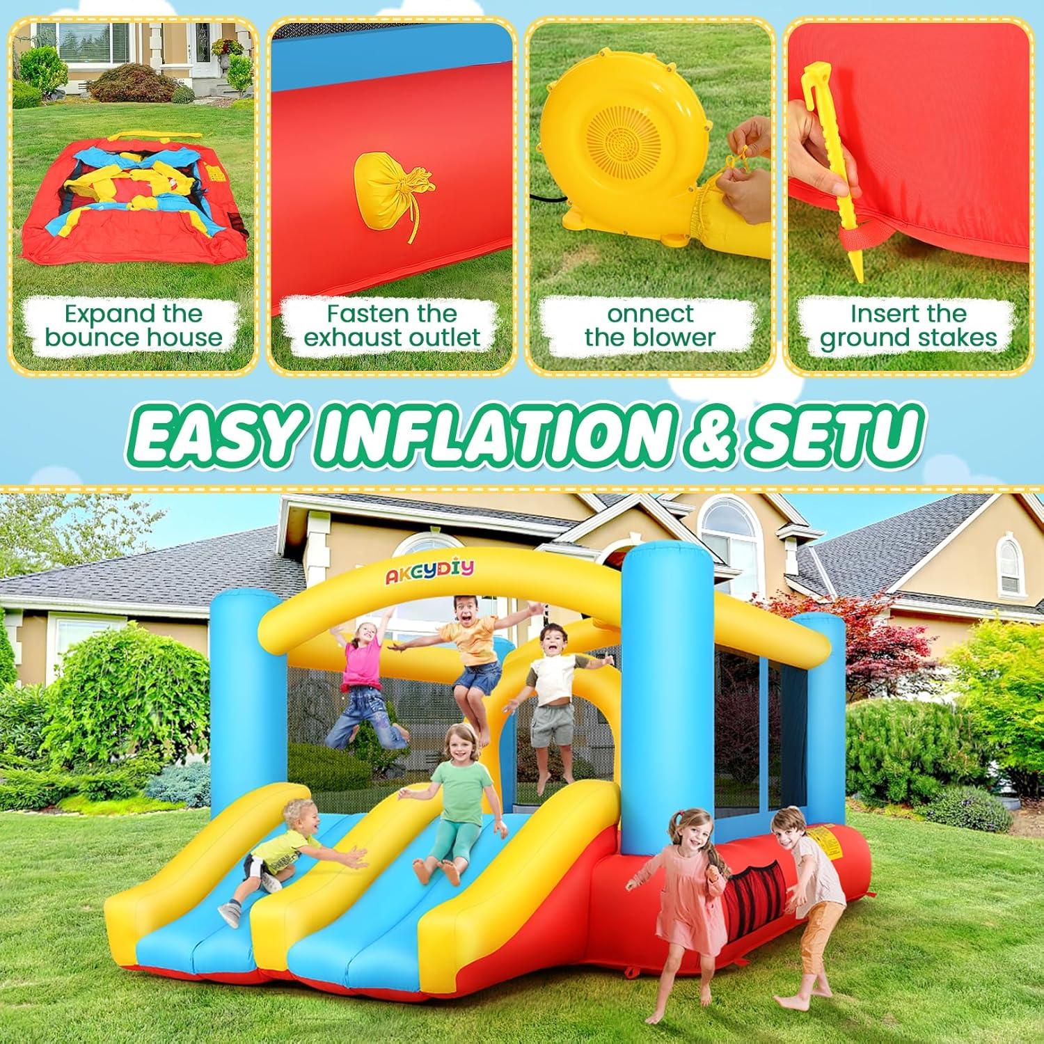 Ancheer 9ft x 6ft Animal Inflatable Bounce House for Kids, Inflatable Bouncy Castle with Blower, Jumping House with Slide/Pitching Game, Indoor Outdoor Toddler Kids Party