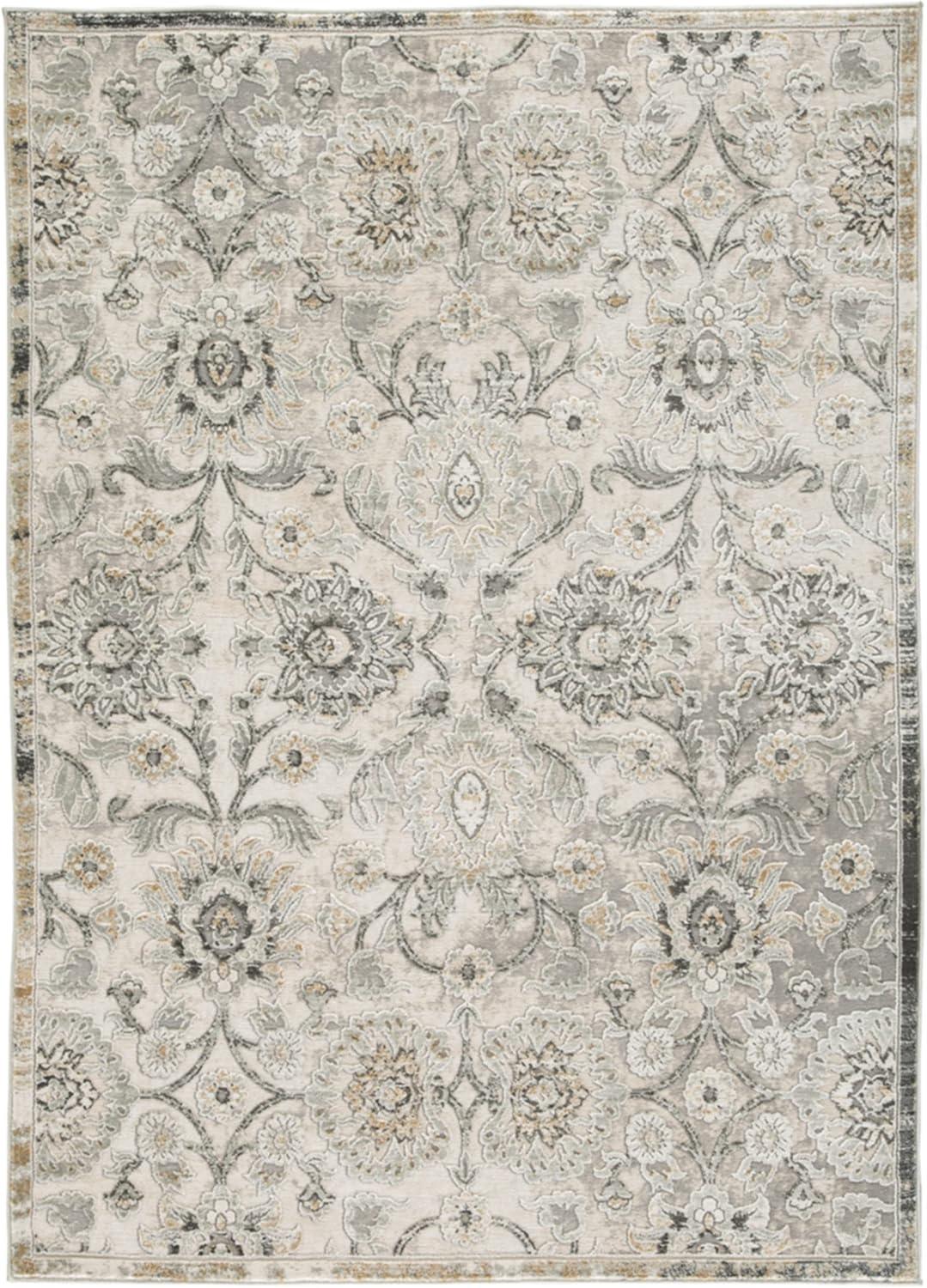 Gray and Beige Botanical 5' x 7' Stain-Resistant Rug