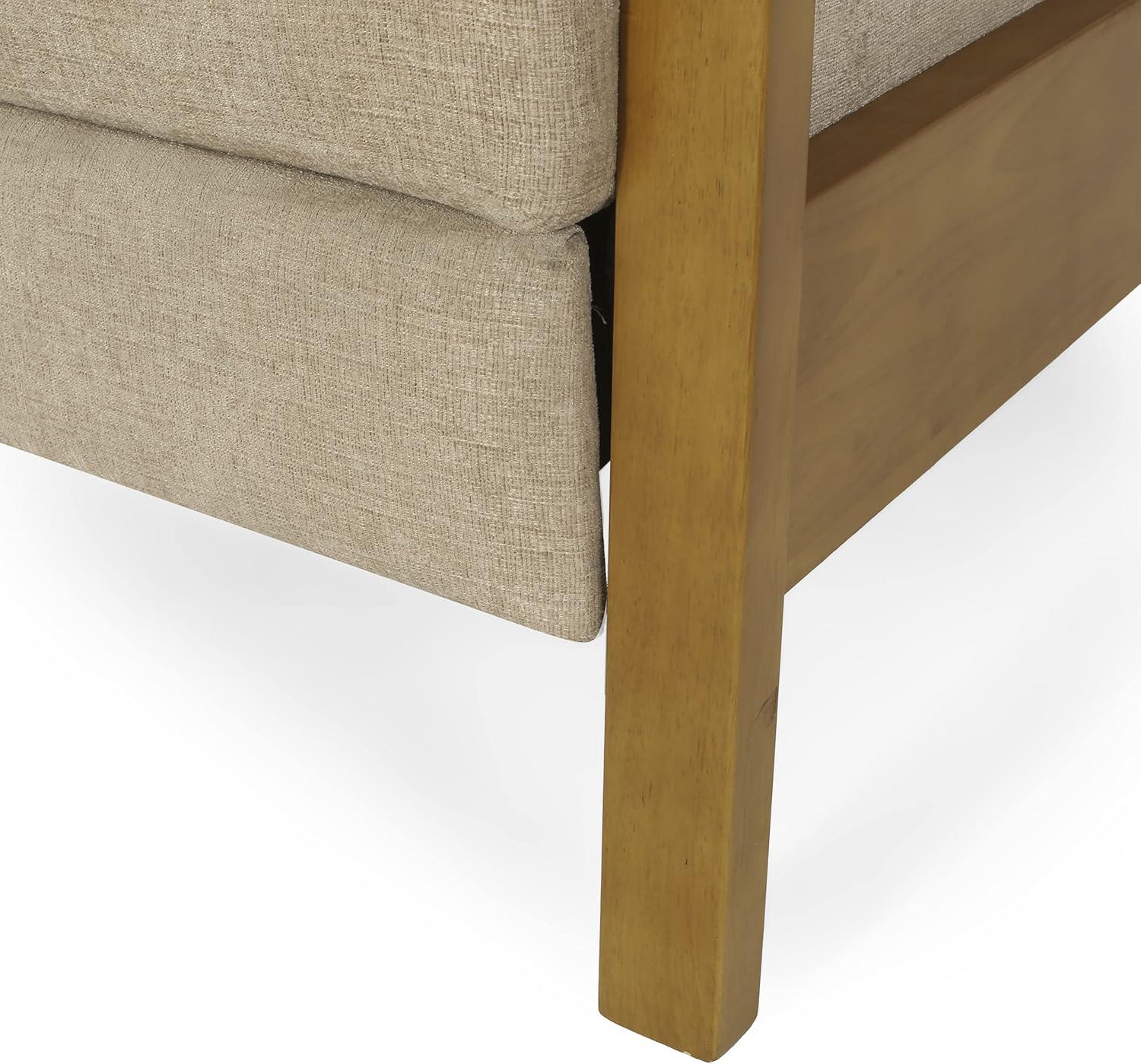 Munro Contemporary Fabric Channel Stitch Pushback Recliner Sand/Teak - Christopher Knight Home: Mid-Century Design, Rubberwood Frame