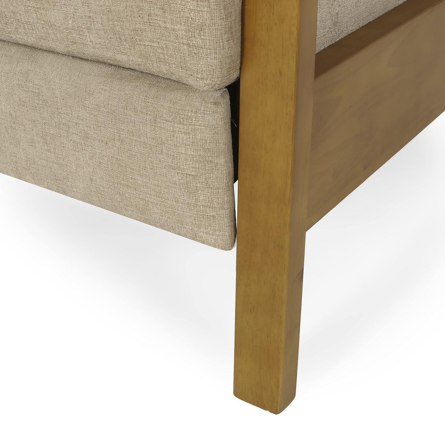 Munro Contemporary Fabric Channel Stitch Pushback Recliner Sand/Teak - Christopher Knight Home: Mid-Century Design, Rubberwood Frame