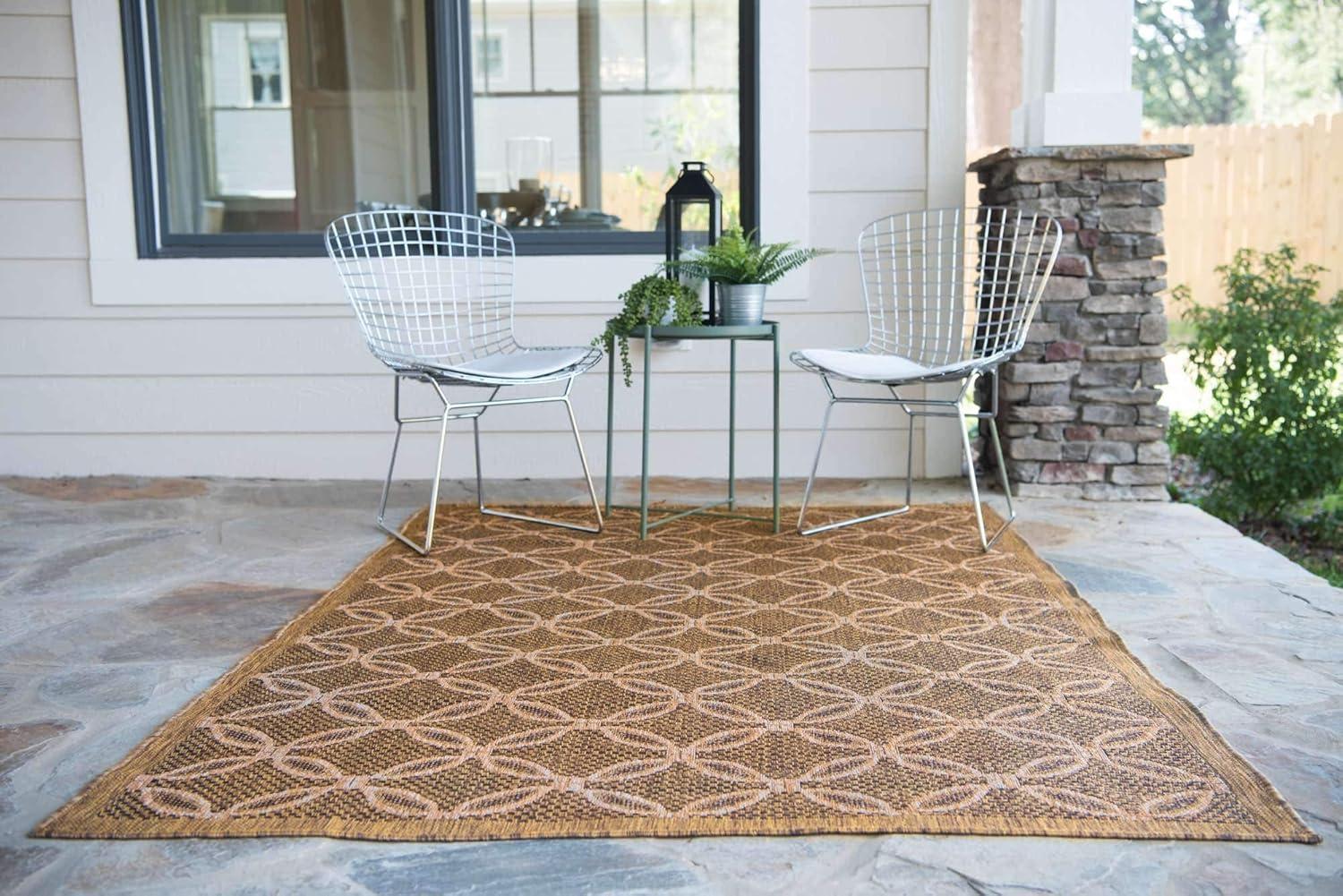 Light Brown and Beige Rectangular Outdoor Synthetic Rug