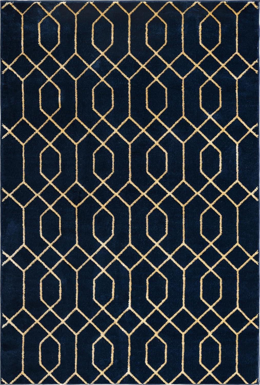 Glam Navy Blue Gold Area Rug