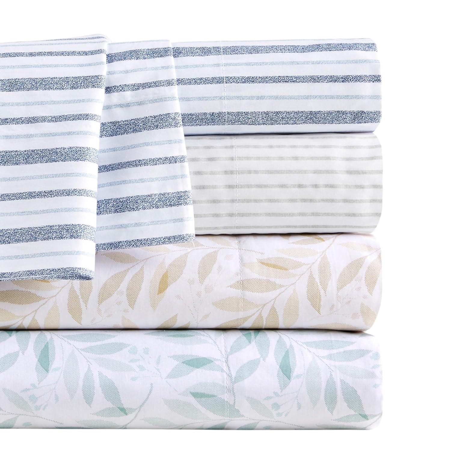 Full 200 Thread Count Printed Cotton Sheet Set Gray Stripe