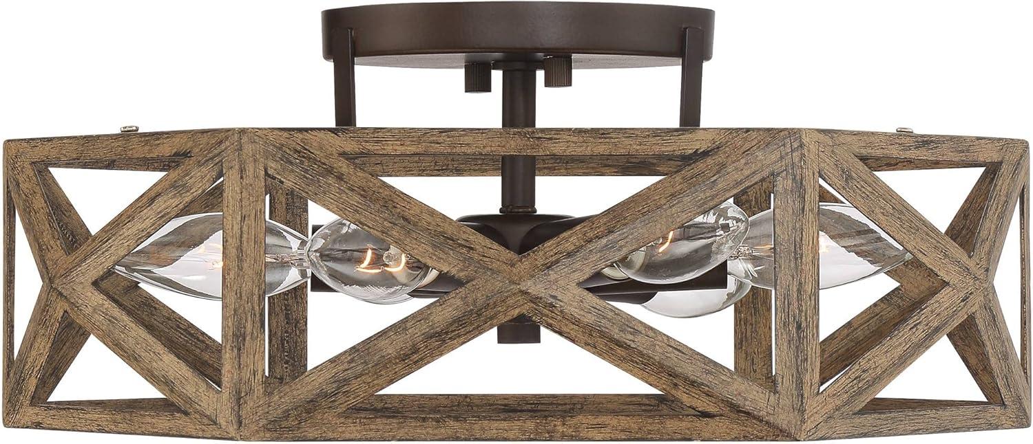 Possini Euro Design Moorcroft Modern Farmhouse Ceiling Light Semi Flush Mount Fixture 14 1/2" Wide Dark Wood Bronze 6-Light Hexagon Frame for Bedroom