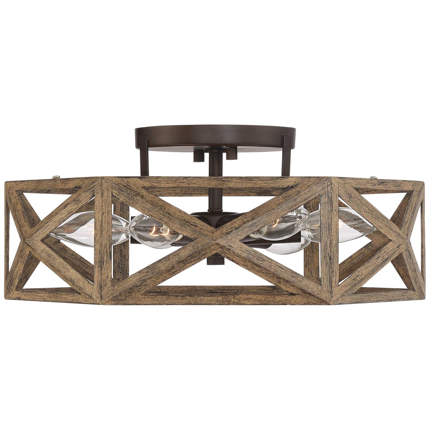 Possini Euro Design Moorcroft Modern Farmhouse Ceiling Light Semi Flush Mount Fixture 14 1/2" Wide Dark Wood Bronze 6-Light Hexagon Frame for Bedroom